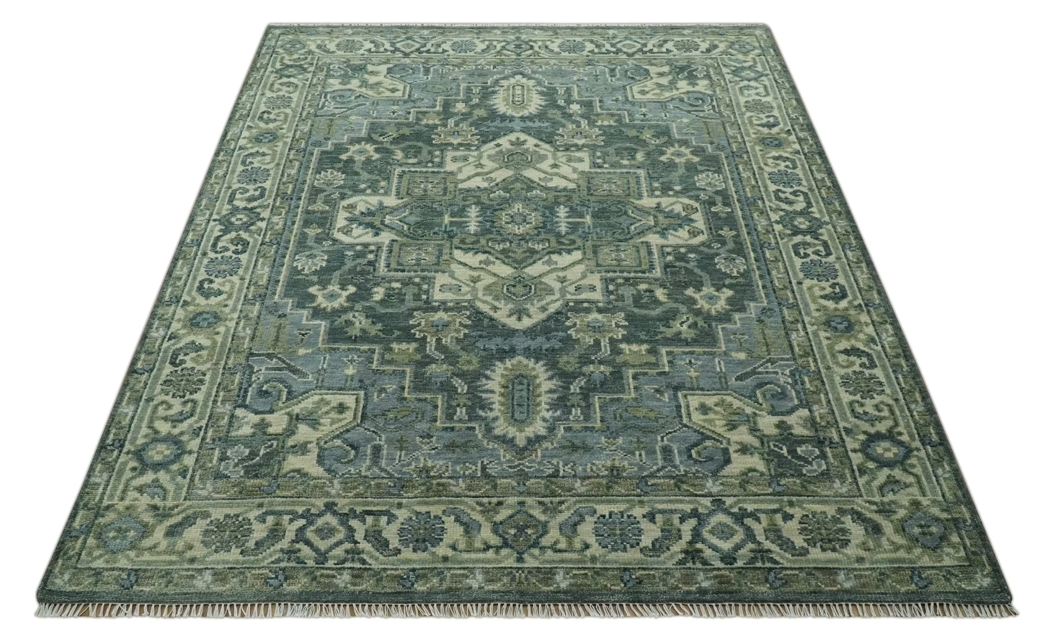 Hand Knotted Ivory, and Shades of Gray Traditional Custom made wool rug - Image 10