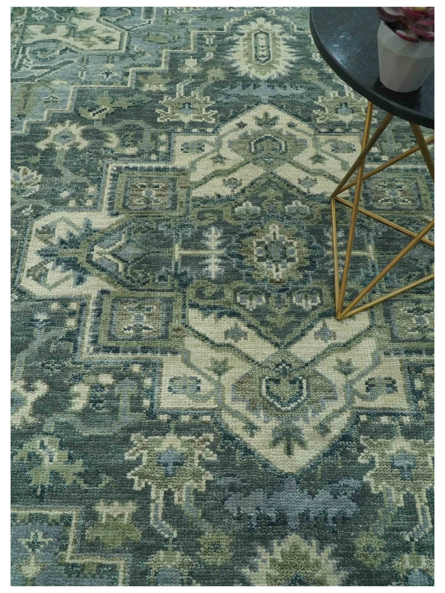 Hand Knotted Ivory, and Shades of Gray Traditional Custom made wool rug - Image 2