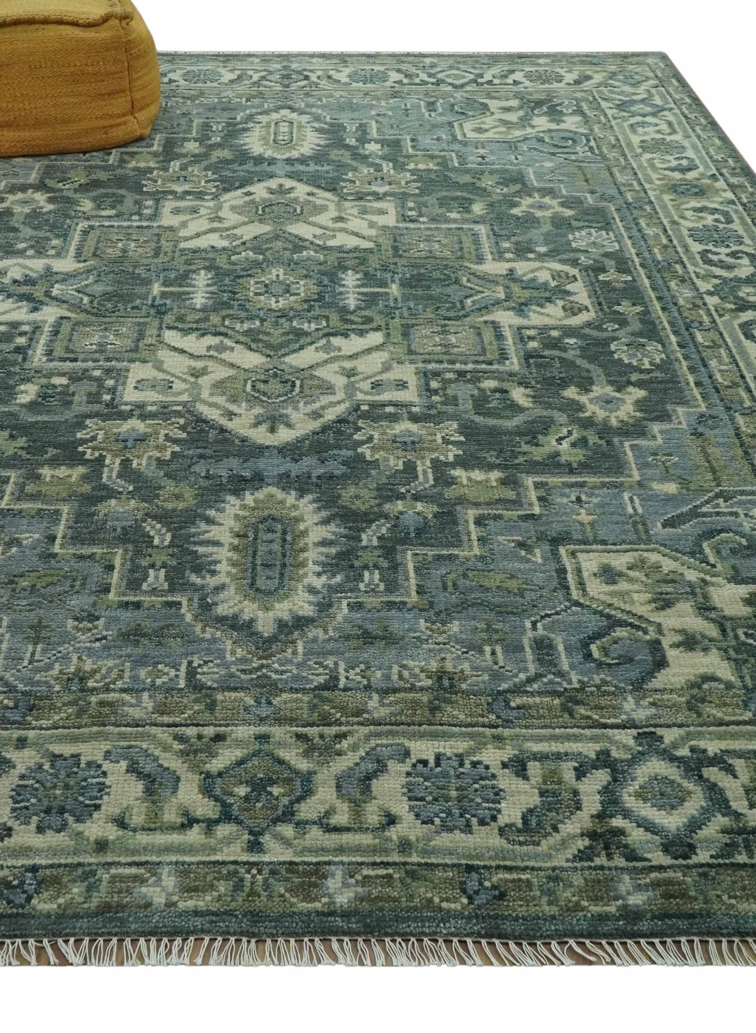 Hand Knotted Ivory, and Shades of Gray Traditional Custom made wool rug - Image 3