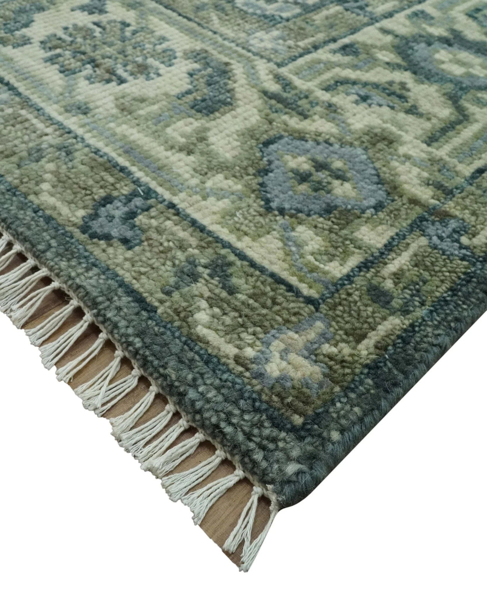 Hand Knotted Ivory, and Shades of Gray Traditional Custom made wool rug - Image 5