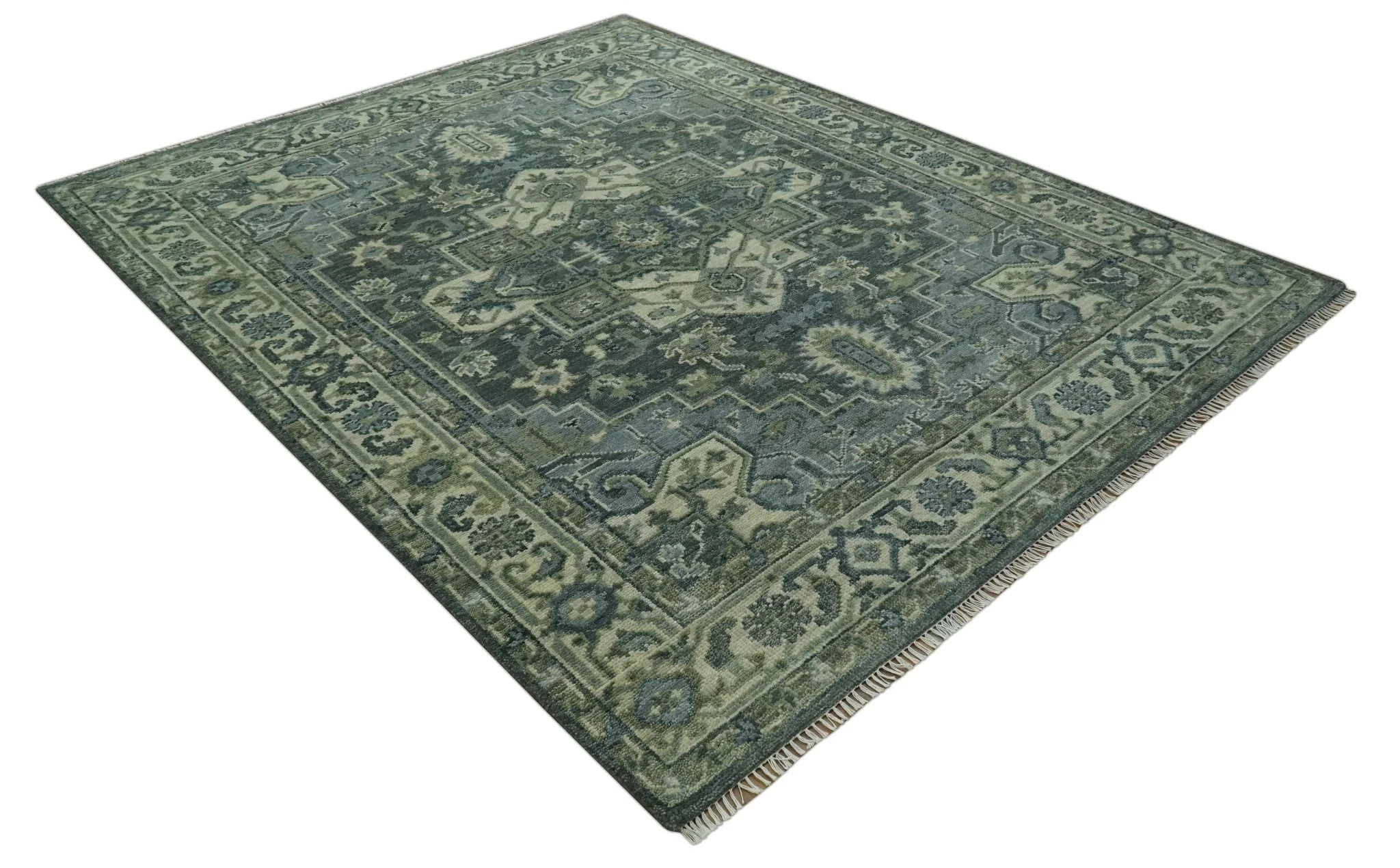 Hand Knotted Ivory, and Shades of Gray Traditional Custom made wool rug - Image 9