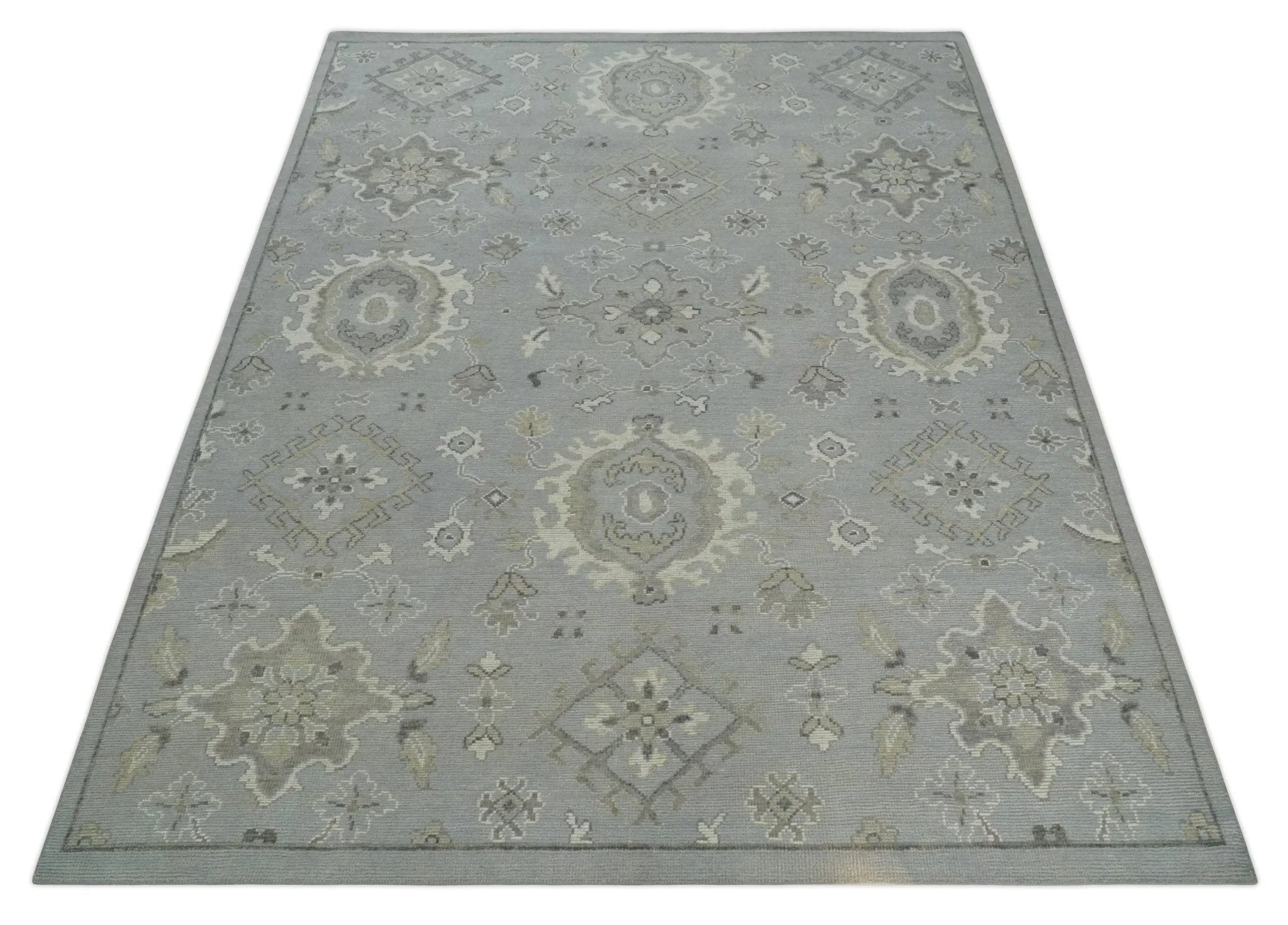 Antique Style Pastel Silver, Beige and Gray Low Pile Multi Size Oushak wool Area Rug - Image 10