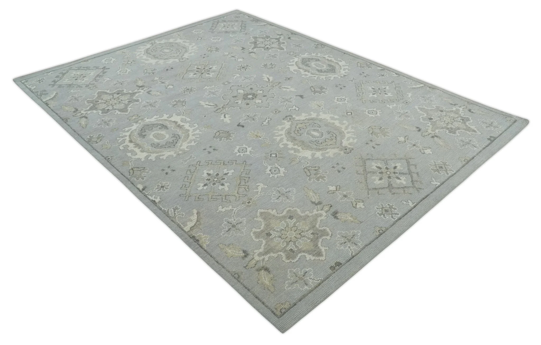 Antique Style Pastel Silver, Beige and Gray Low Pile Multi Size Oushak wool Area Rug - Image 9