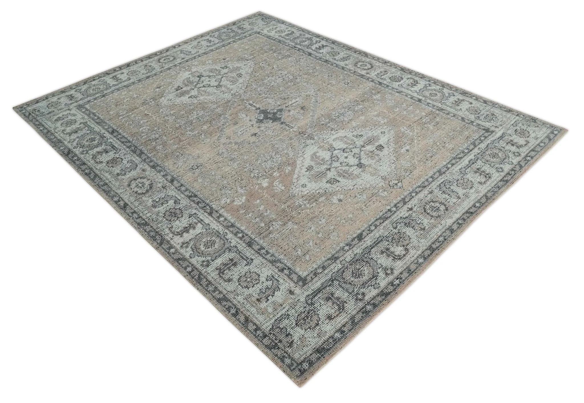 Antique Style Peach, Ivory and Charcoal 8x10 Hand knotted Traditional wool Area Rug - Image 10