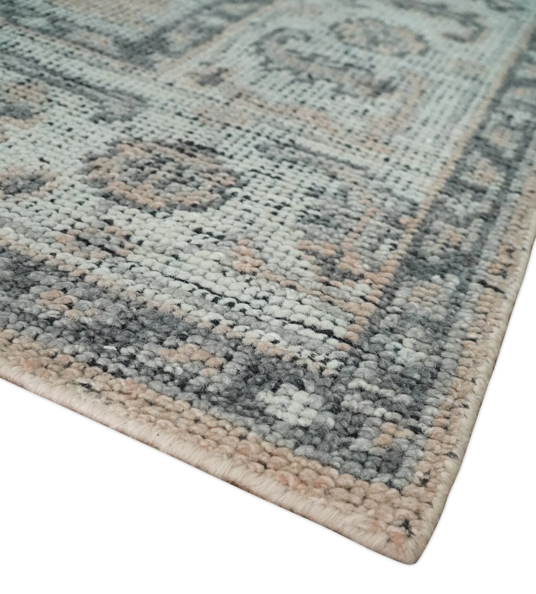 Antique Style Peach, Ivory and Charcoal 8x10 Hand knotted Traditional wool Area Rug - Image 5
