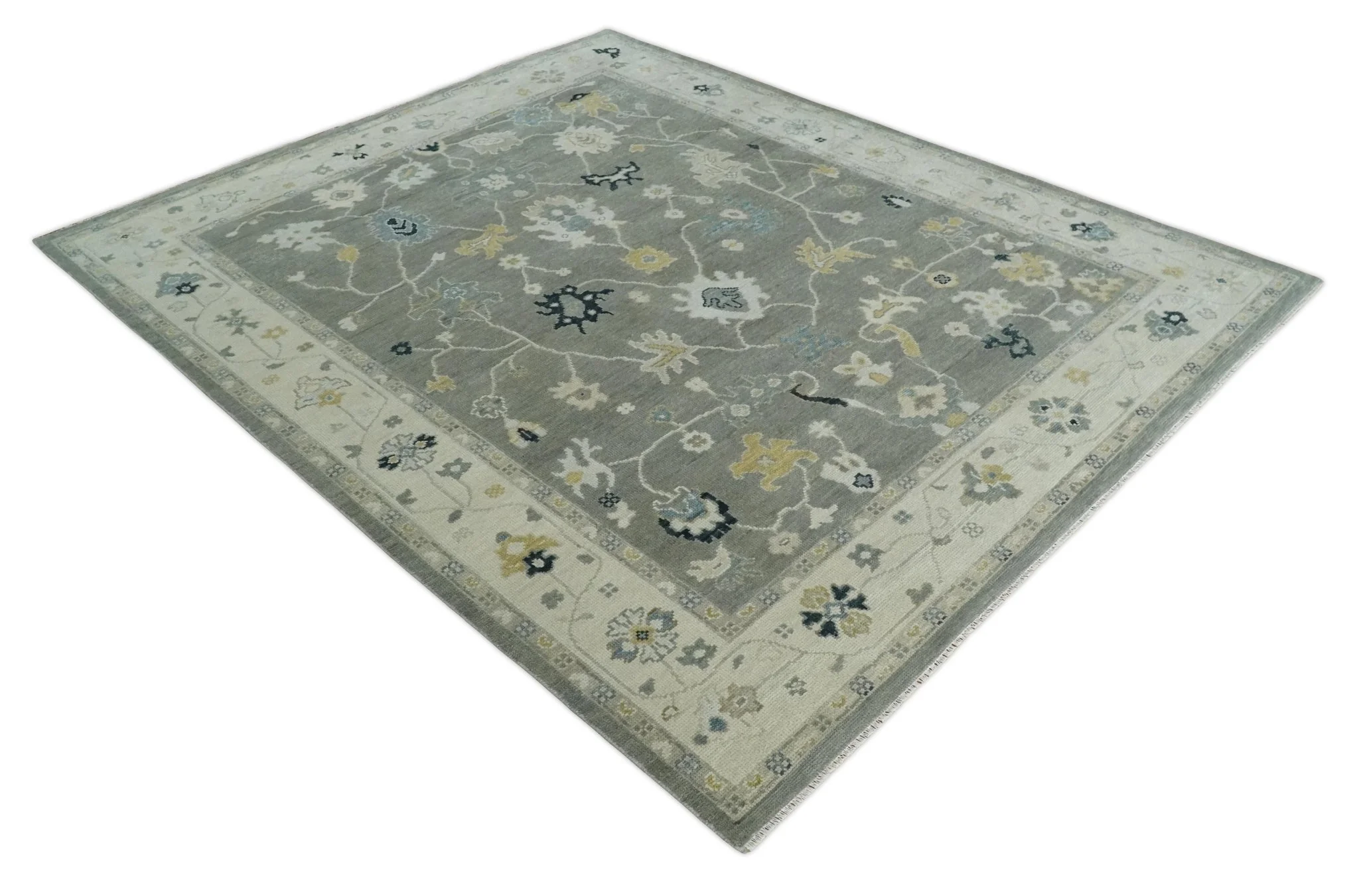Antique look Taupe Silver and Beige Traditional Oushak Custom Made Wool Area Rug - Image 10