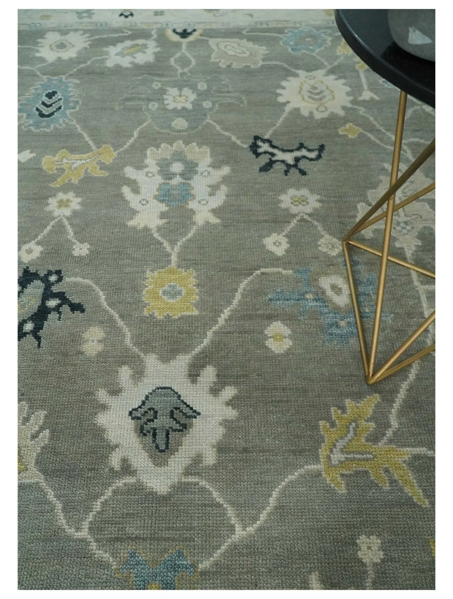 Antique look Taupe Silver and Beige Traditional Oushak Custom Made Wool Area Rug - Image 2
