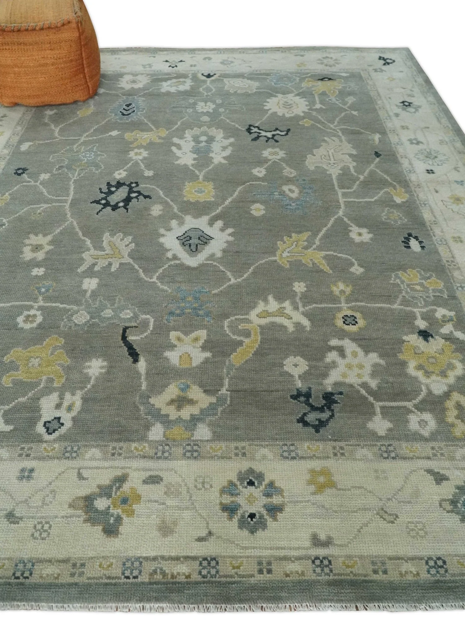 Antique look Taupe Silver and Beige Traditional Oushak Custom Made Wool Area Rug - Image 3