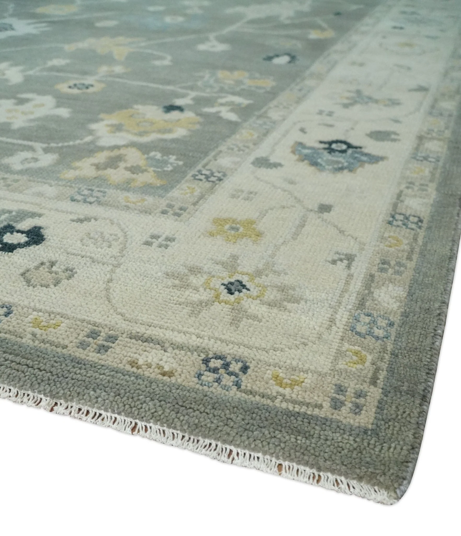 Antique look Taupe Silver and Beige Traditional Oushak Custom Made Wool Area Rug - Image 5
