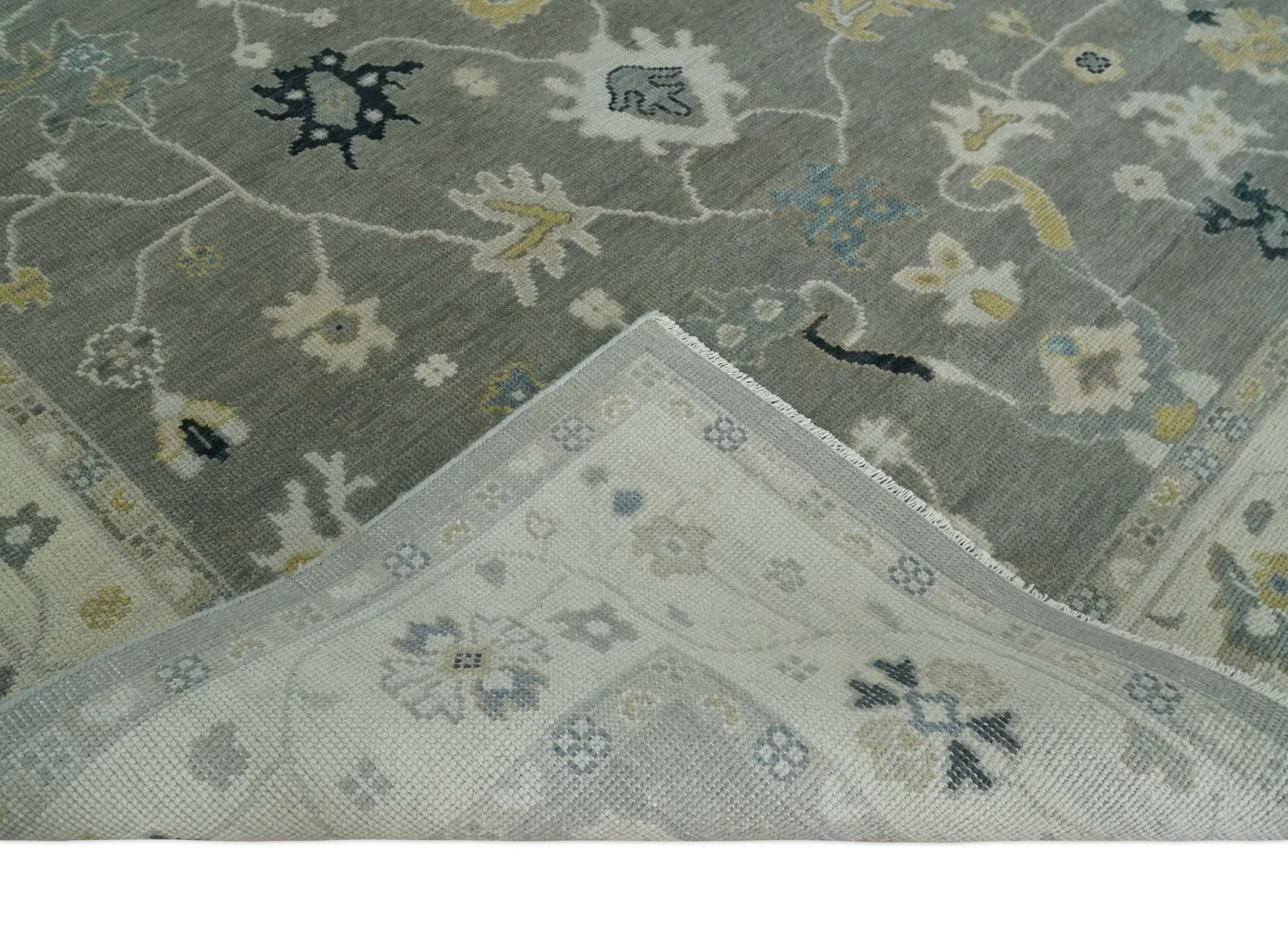 Antique look Taupe Silver and Beige Traditional Oushak Custom Made Wool Area Rug - Image 7