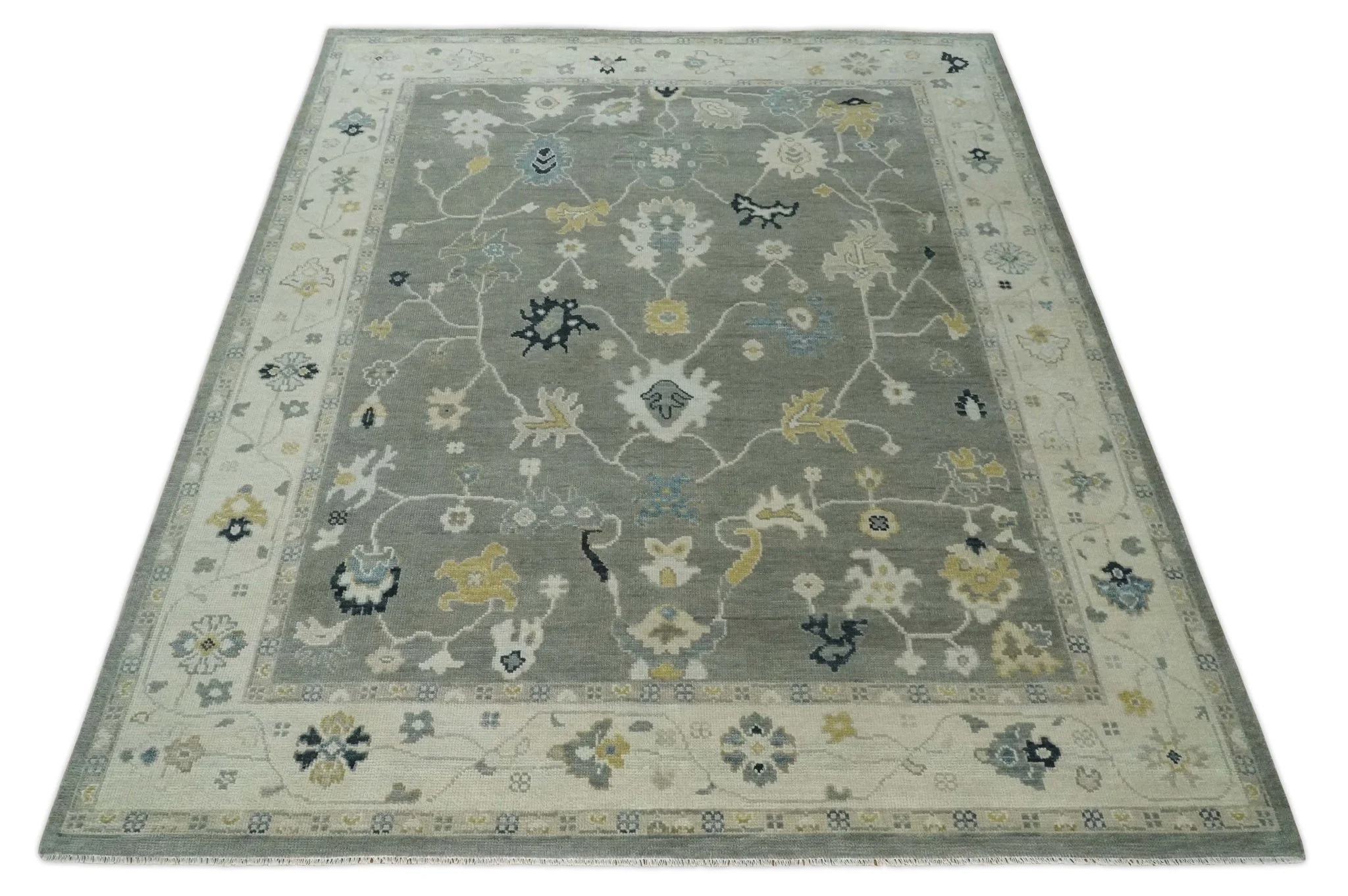 Antique look Taupe Silver and Beige Traditional Oushak Custom Made Wool Area Rug - Image 9