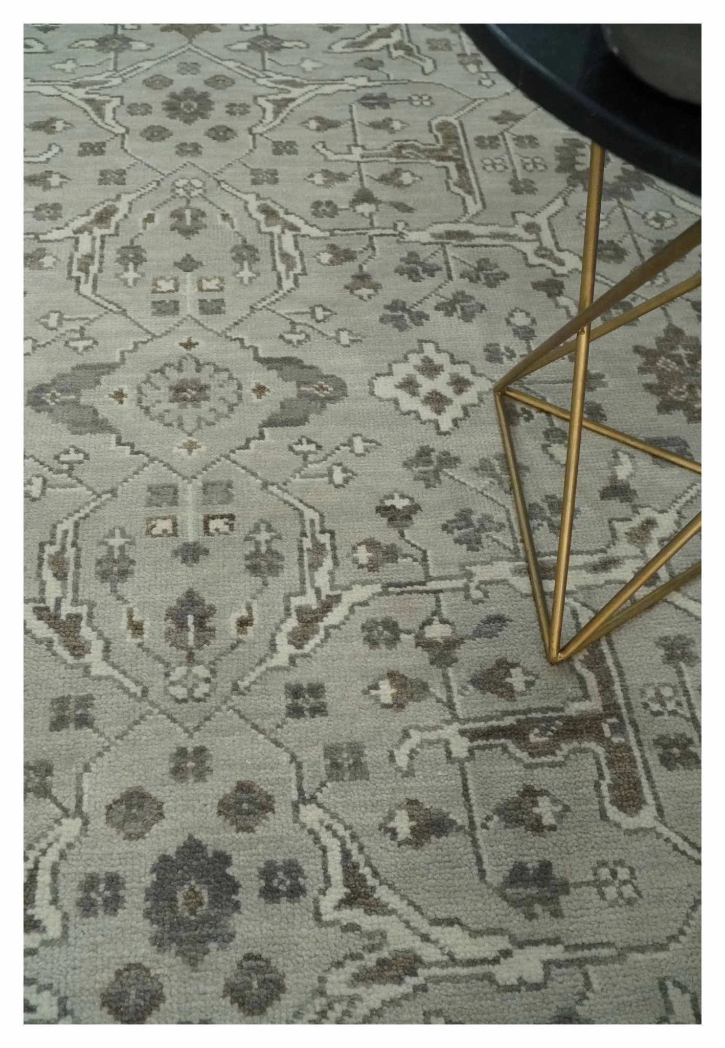 Antique Style Custom Made Traditional Silver and Brown Oriental Oushak Wool Area Rug - Image 3