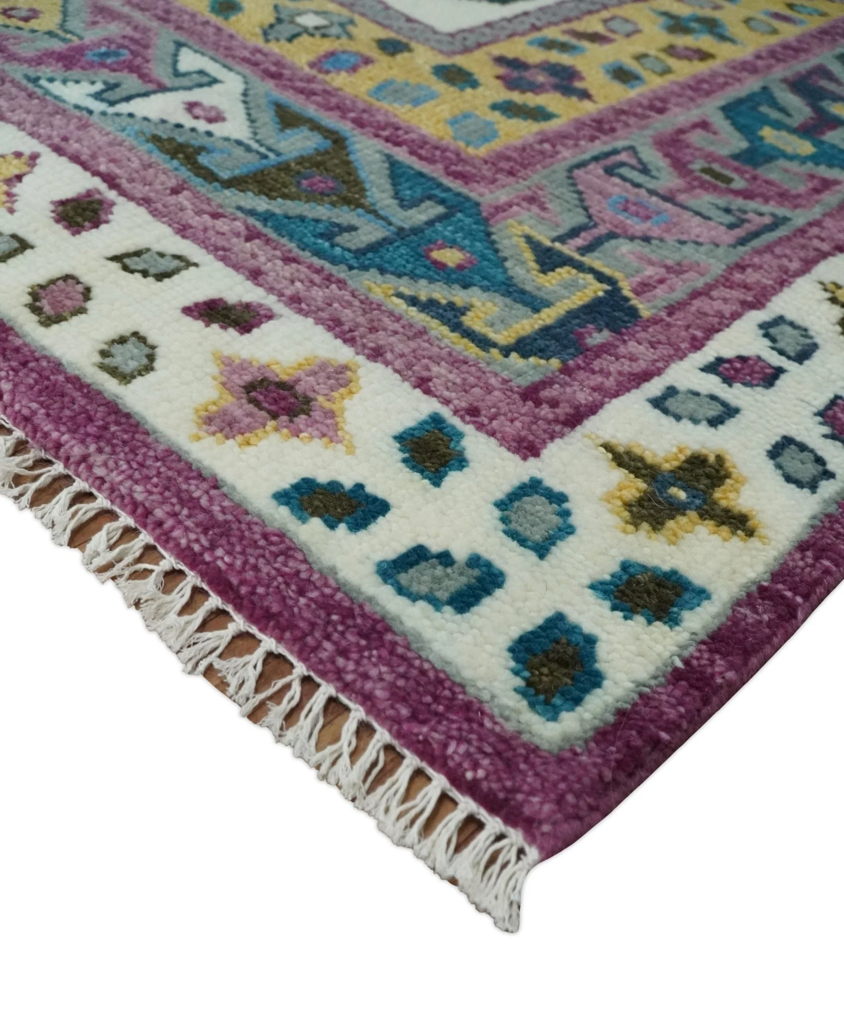Ivory, Gold and Pink Hand knotted Traditional Boteh Design Multi size wool Area Rug - Image 5