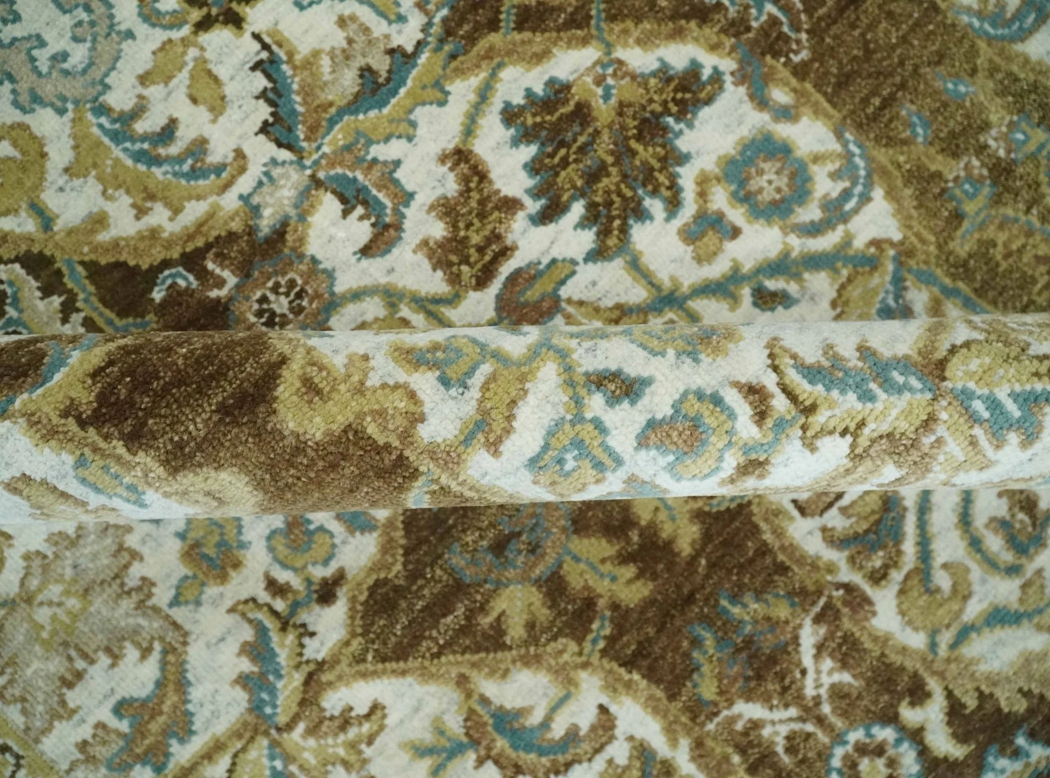 Antique Turkish 8x10 Hand Knotted Brown, Ivory and Blue Persian Rug | AC20810 - Image 10