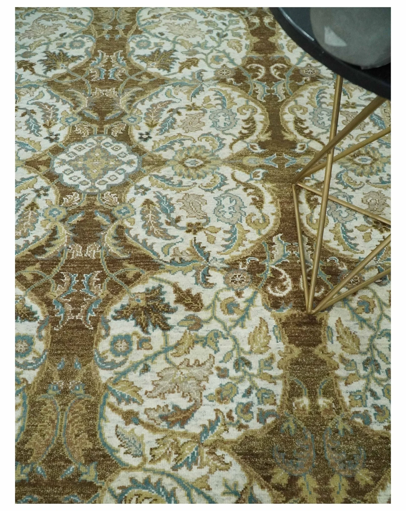 Antique Turkish 8x10 Hand Knotted Brown, Ivory and Blue Persian Rug | AC20810 - Image 2