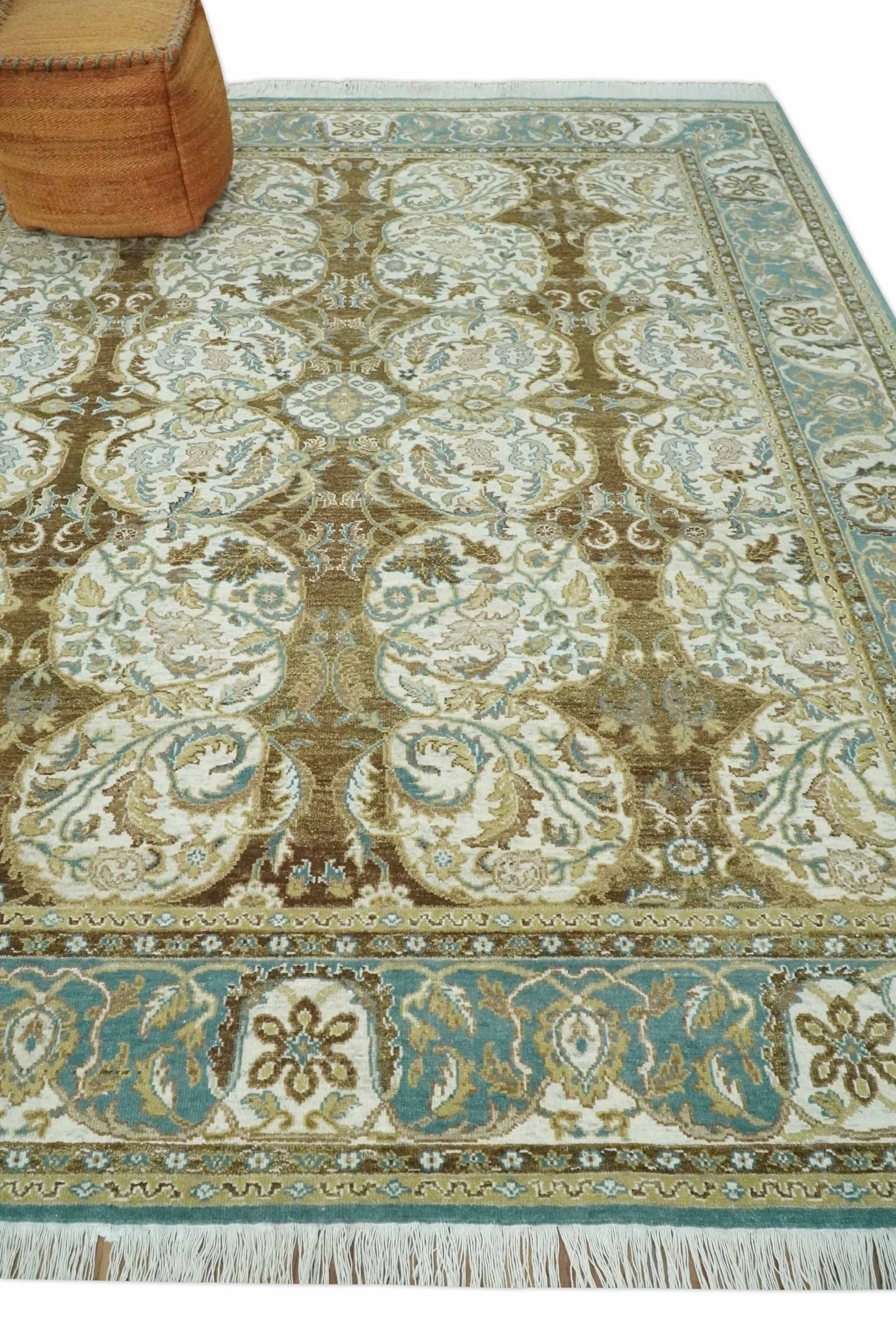 Antique Turkish 8x10 Hand Knotted Brown, Ivory and Blue Persian Rug | AC20810 - Image 3