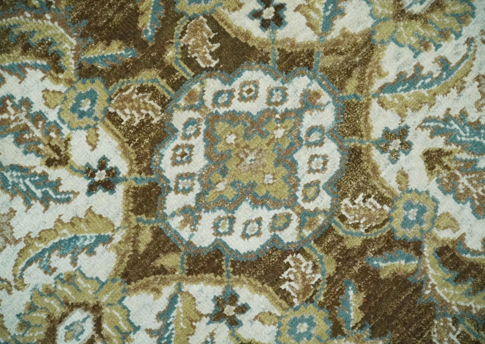 Antique Turkish 8x10 Hand Knotted Brown, Ivory and Blue Persian Rug | AC20810 - Image 4