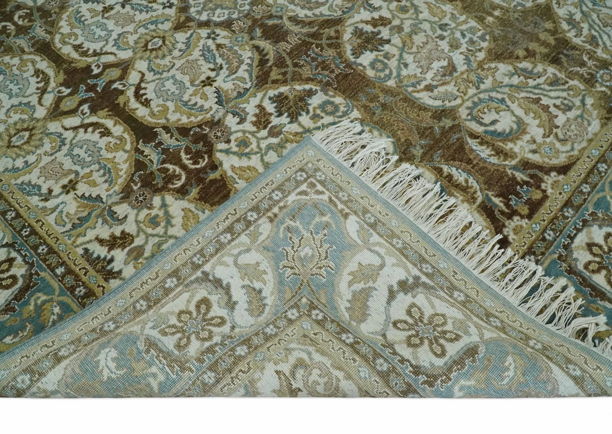 Antique Turkish 8x10 Hand Knotted Brown, Ivory and Blue Persian Rug | AC20810 - Image 6