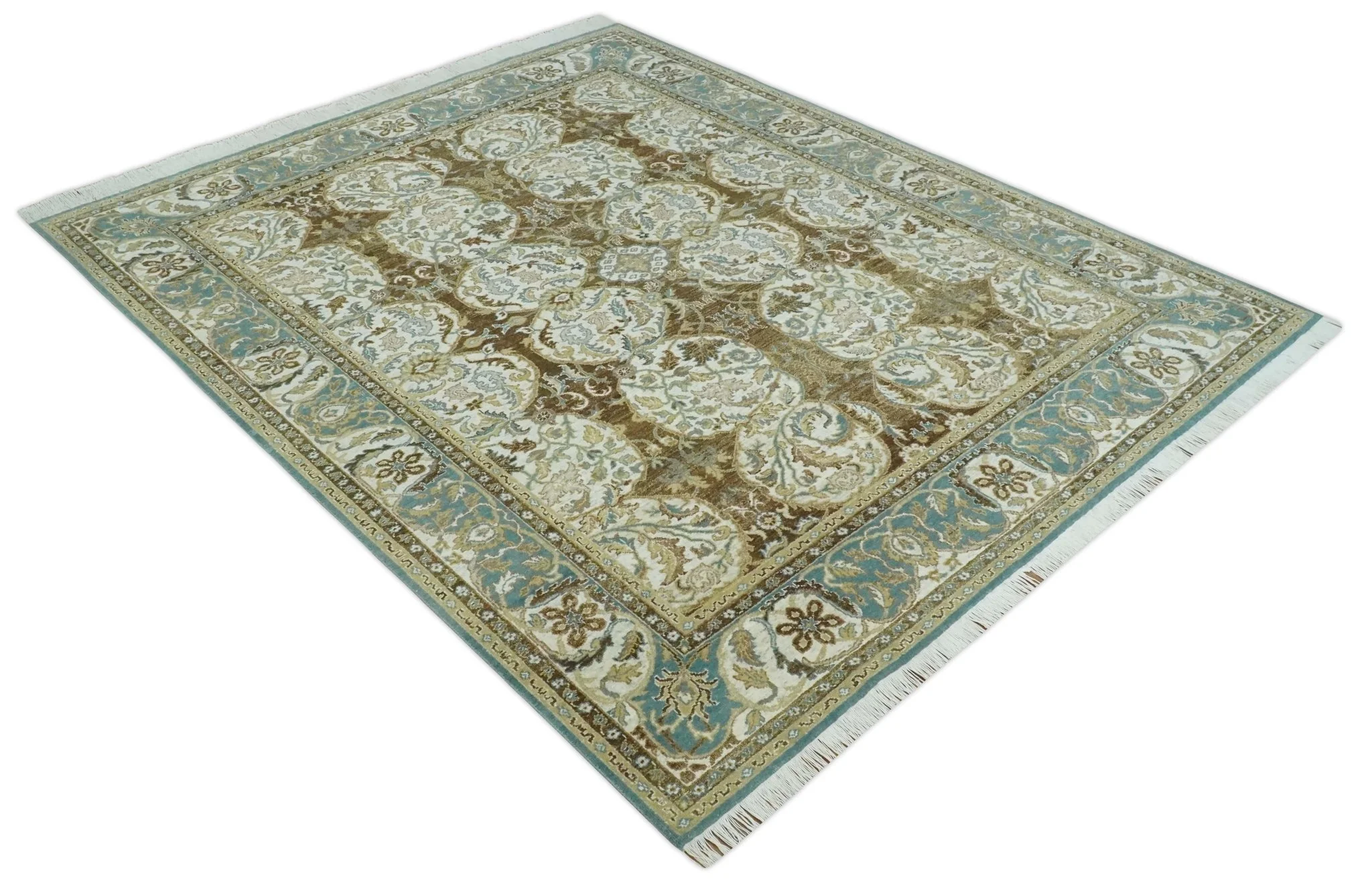 Antique Turkish 8x10 Hand Knotted Brown, Ivory and Blue Persian Rug | AC20810 - Image 8