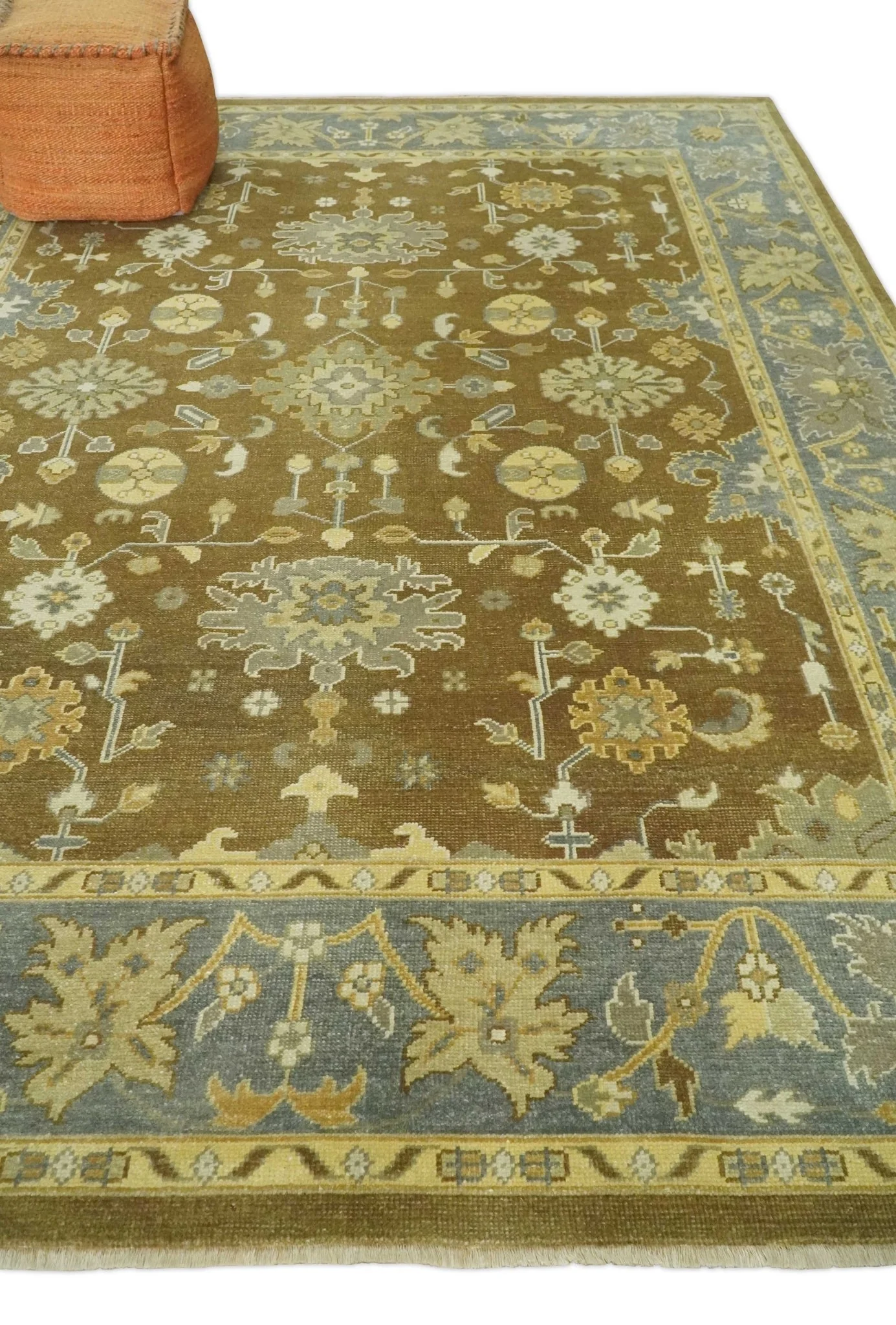 Antique Turkish Oushak 8x10 Hand Knotted Brown and Gray Persian Rug | AC23810 - Image 3
