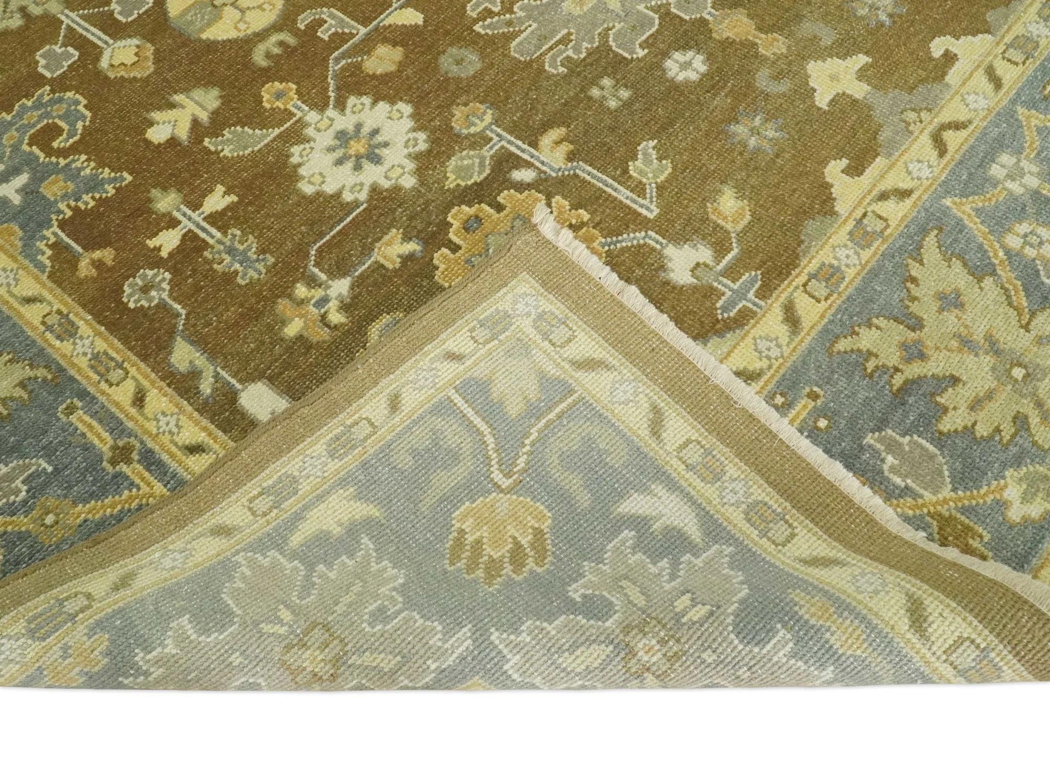 Antique Turkish Oushak 8x10 Hand Knotted Brown and Gray Persian Rug | AC23810 - Image 6