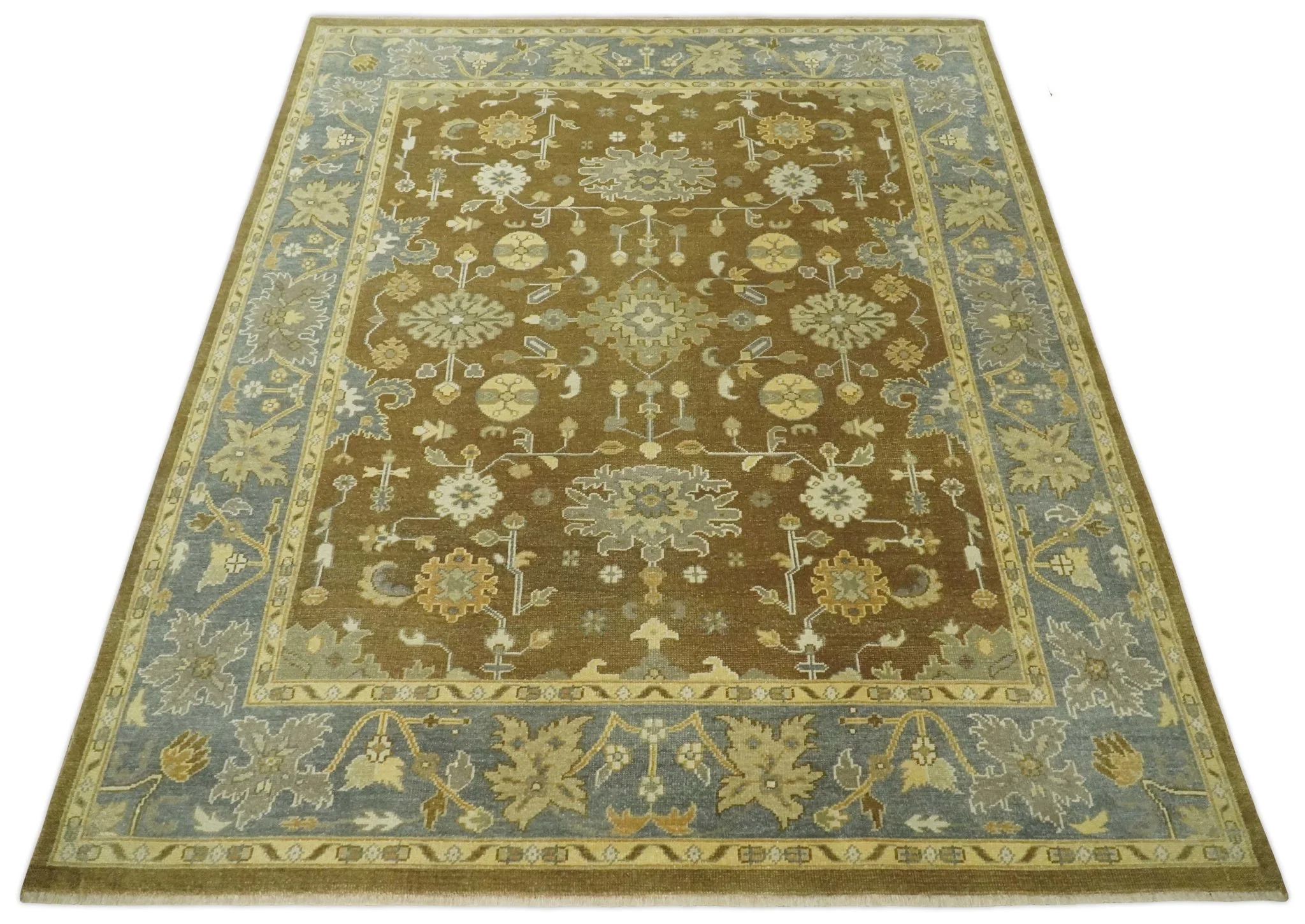 Antique Turkish Oushak 8x10 Hand Knotted Brown and Gray Persian Rug | AC23810 - Image 8