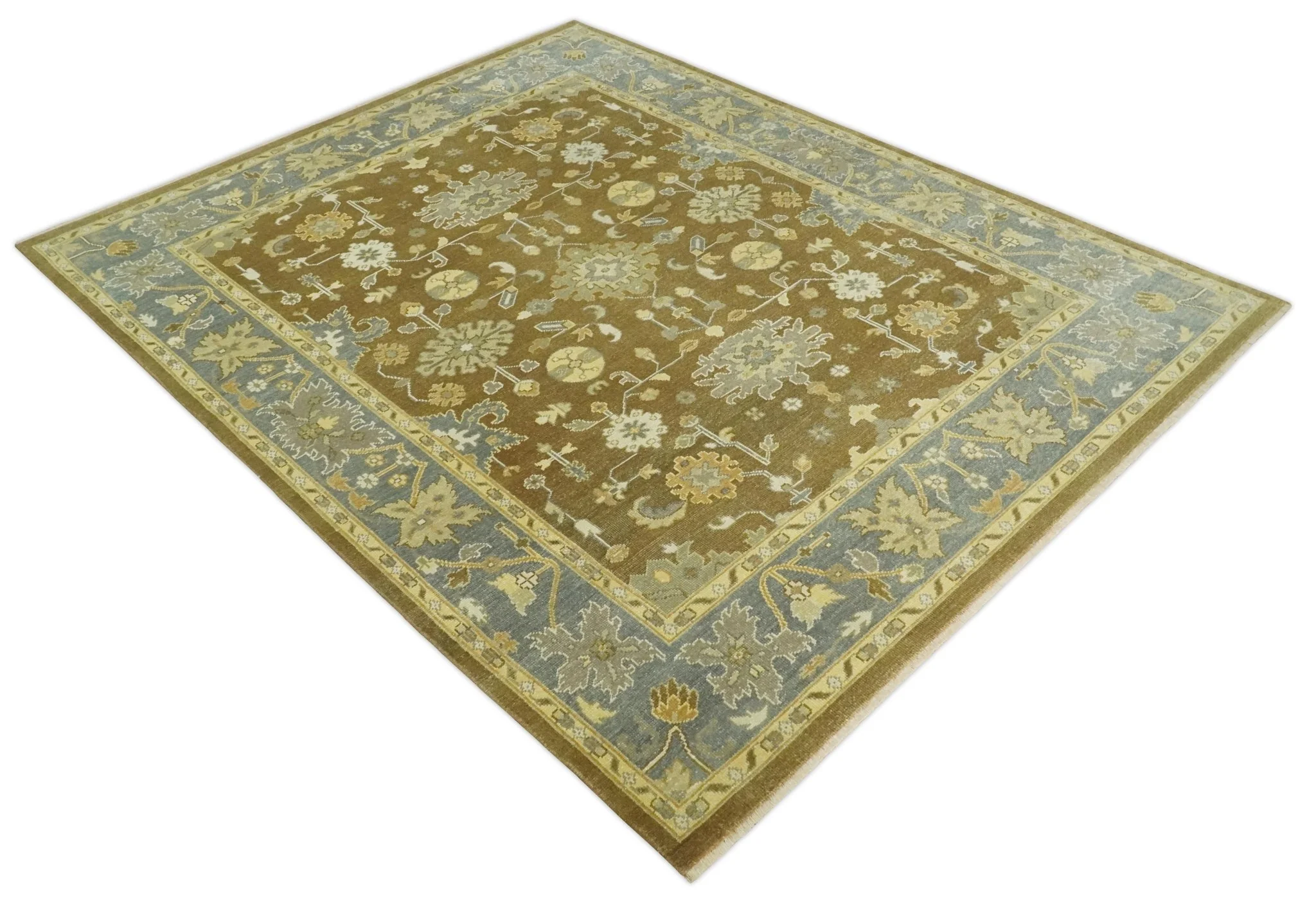 Antique Turkish Oushak 8x10 Hand Knotted Brown and Gray Persian Rug | AC23810 - Image 9