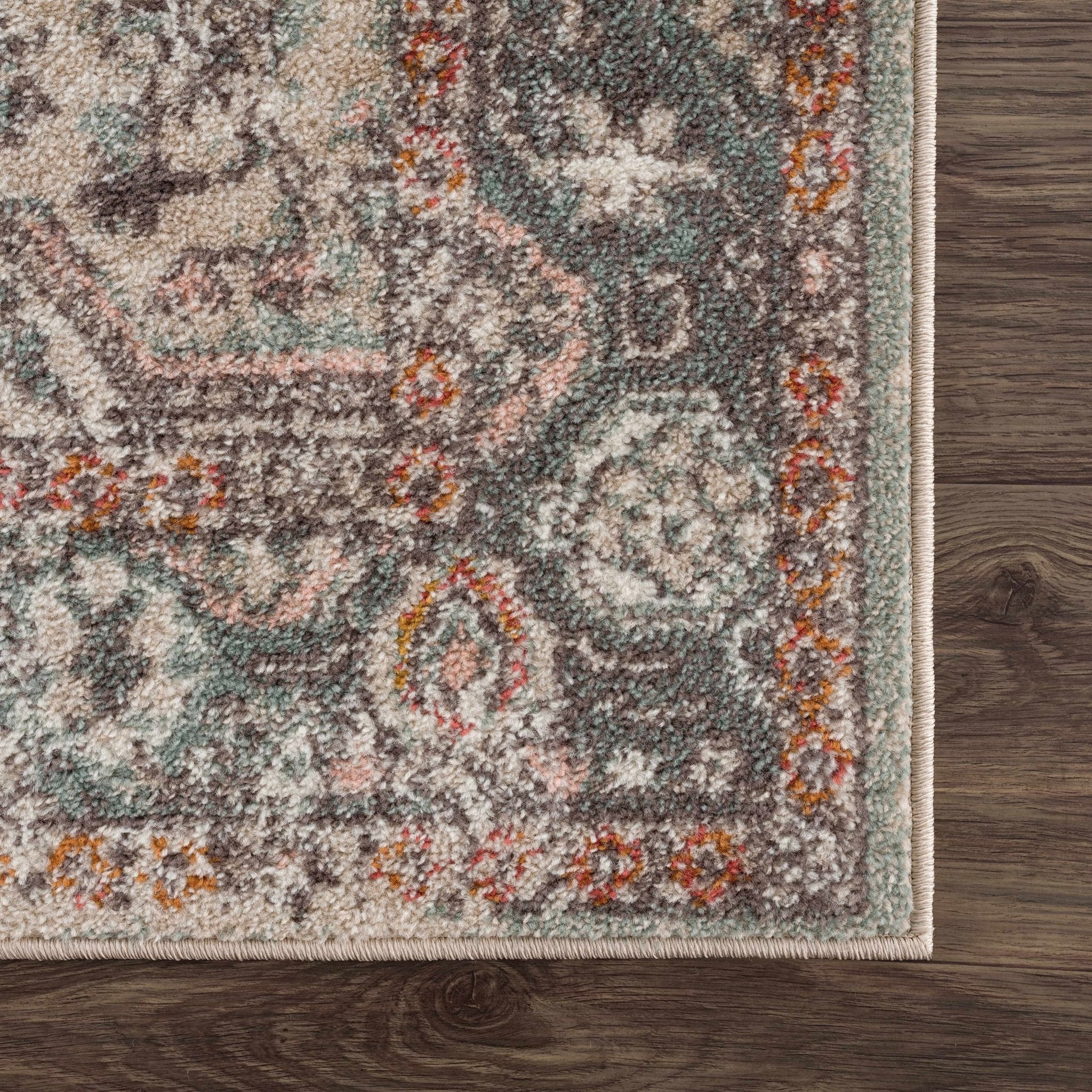 Vintage Look Green, Beige, Silver and Pink Machine Woven Area Rug - Image 10