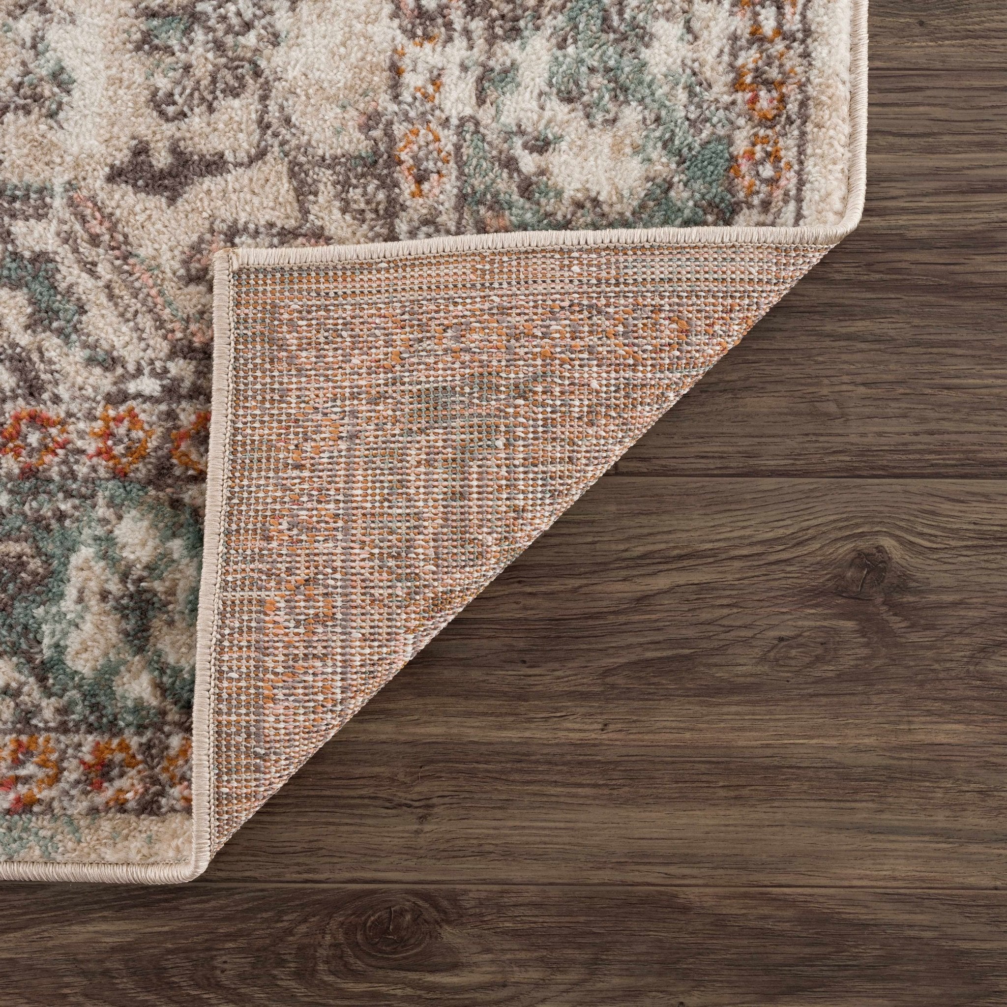 Vintage Look Green, Beige, Silver and Pink Machine Woven Area Rug - Image 6