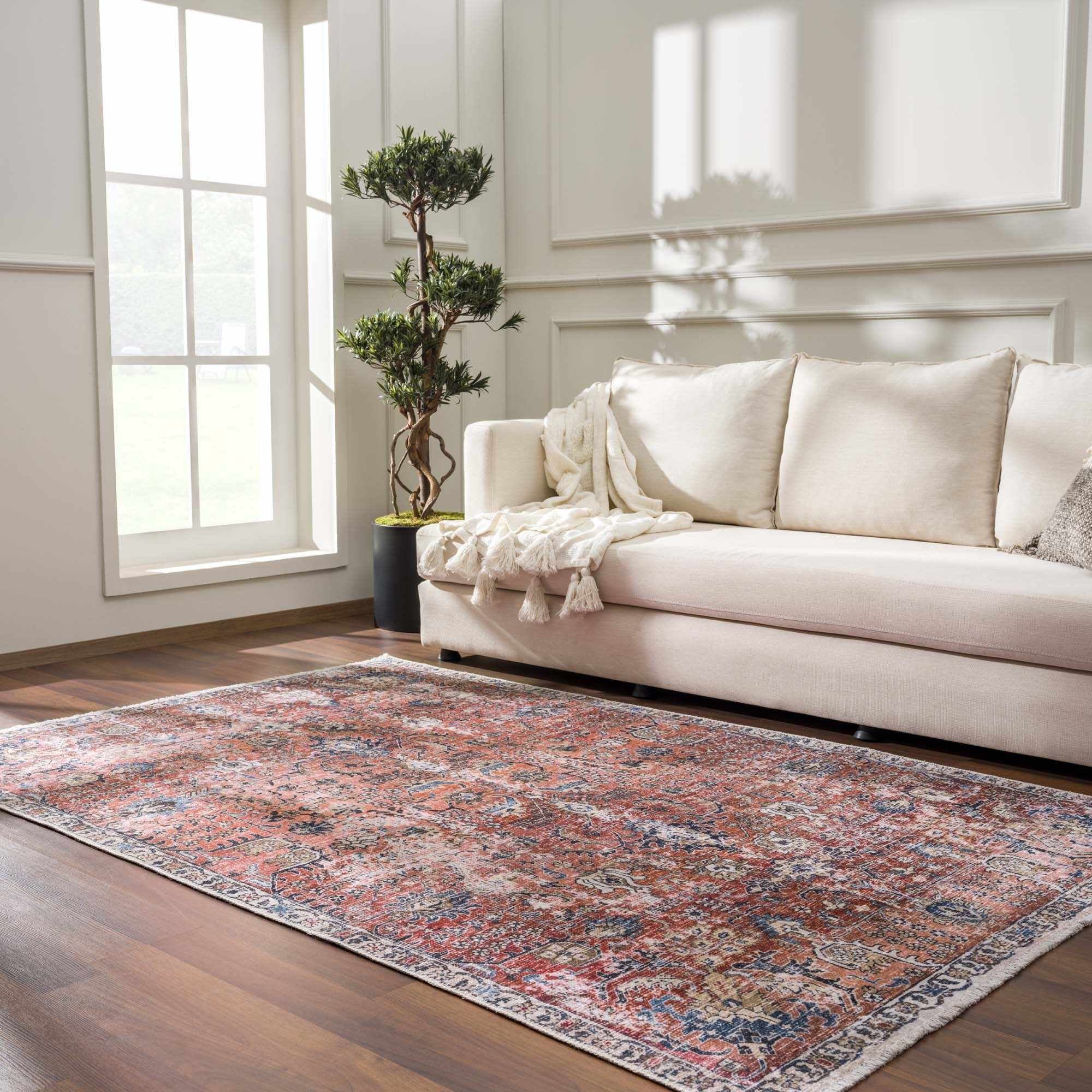 Vintage Style Antique Red, Brown and Blue Machine Washable Area Rug - Image 12