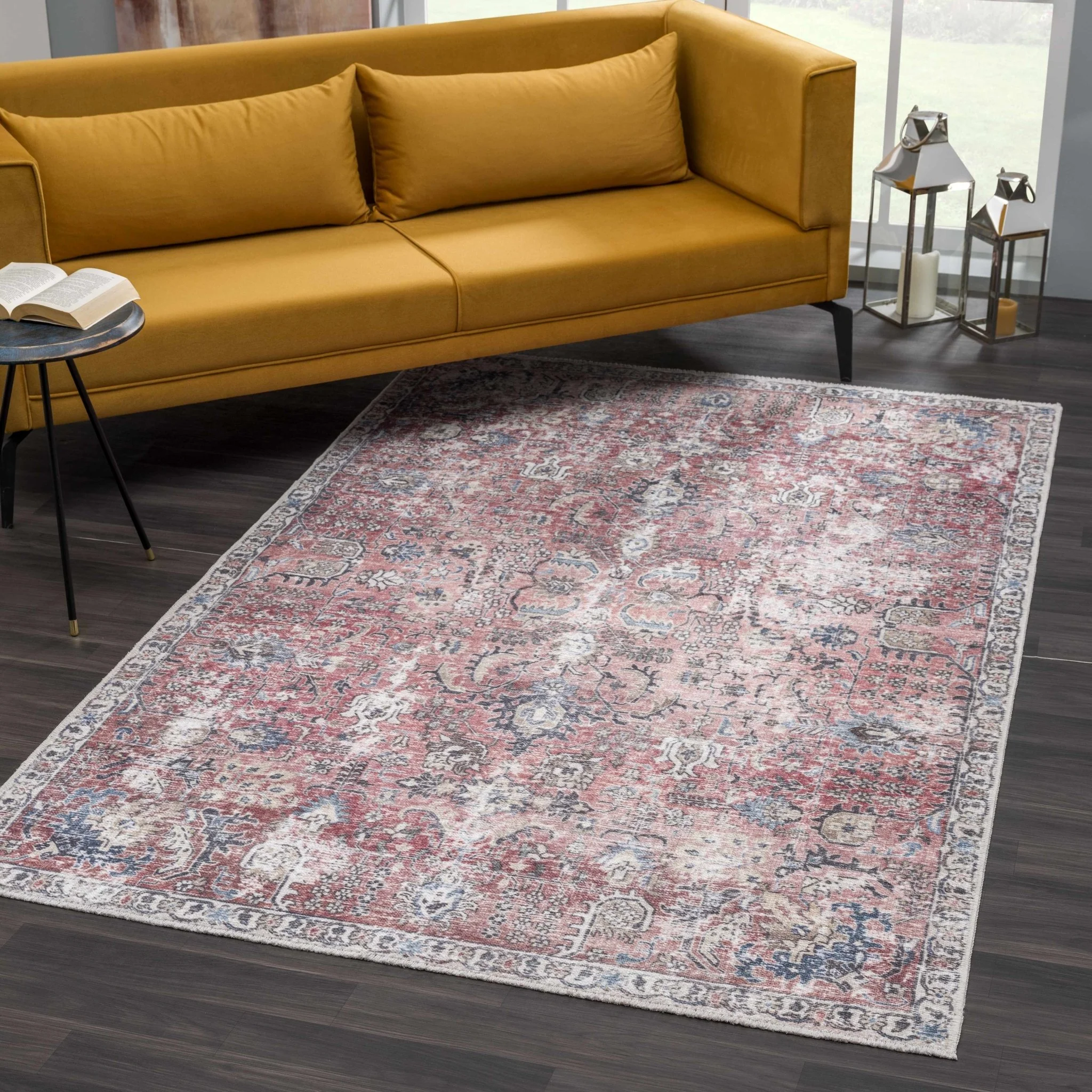 Vintage Style Antique Red, Brown and Blue Machine Washable Area Rug - Image 13