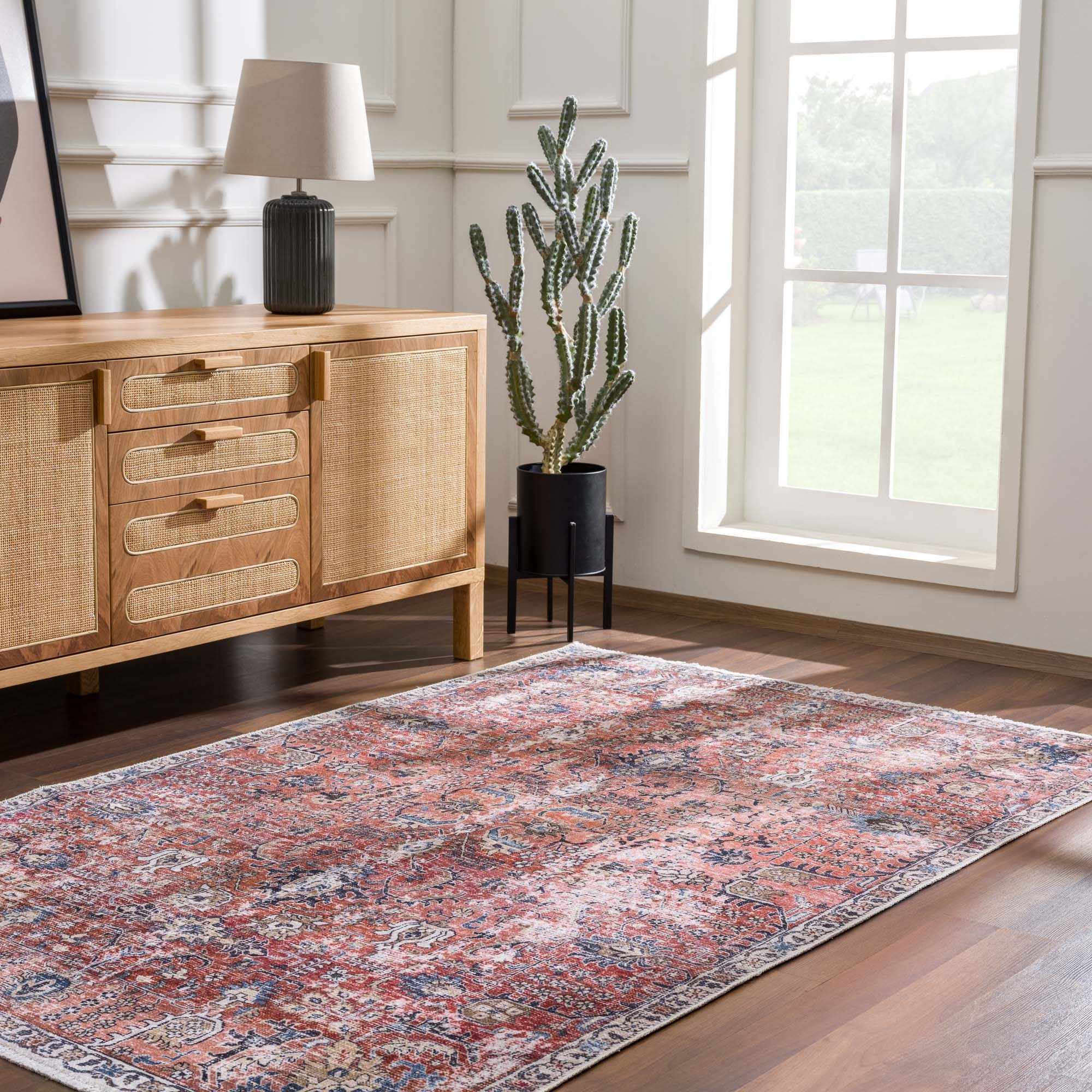 Vintage Style Antique Red, Brown and Blue Machine Washable Area Rug - Image 14