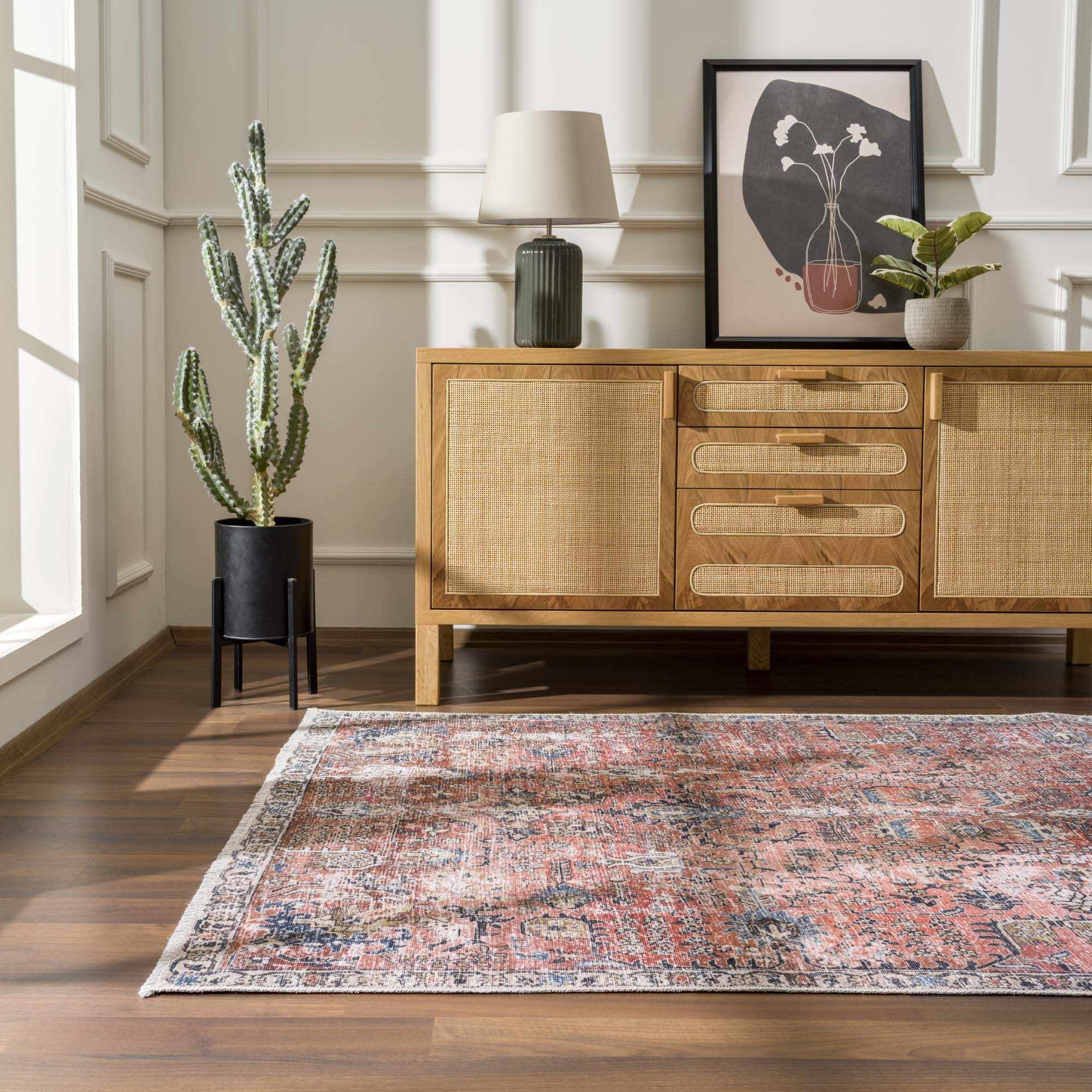 Vintage Style Antique Red, Brown and Blue Machine Washable Area Rug - Image 15