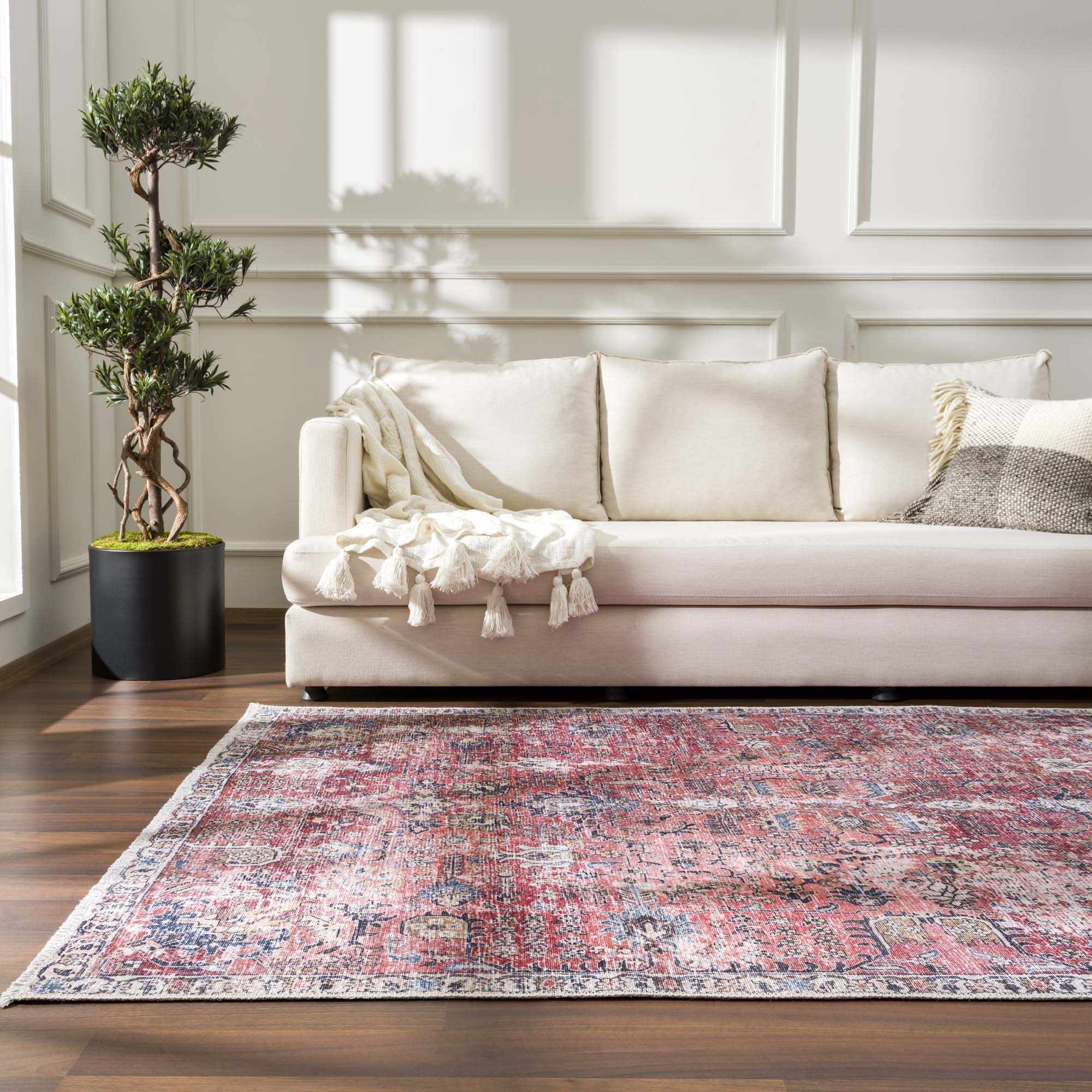 Vintage Style Antique Red, Brown and Blue Machine Washable Area Rug - Image 16