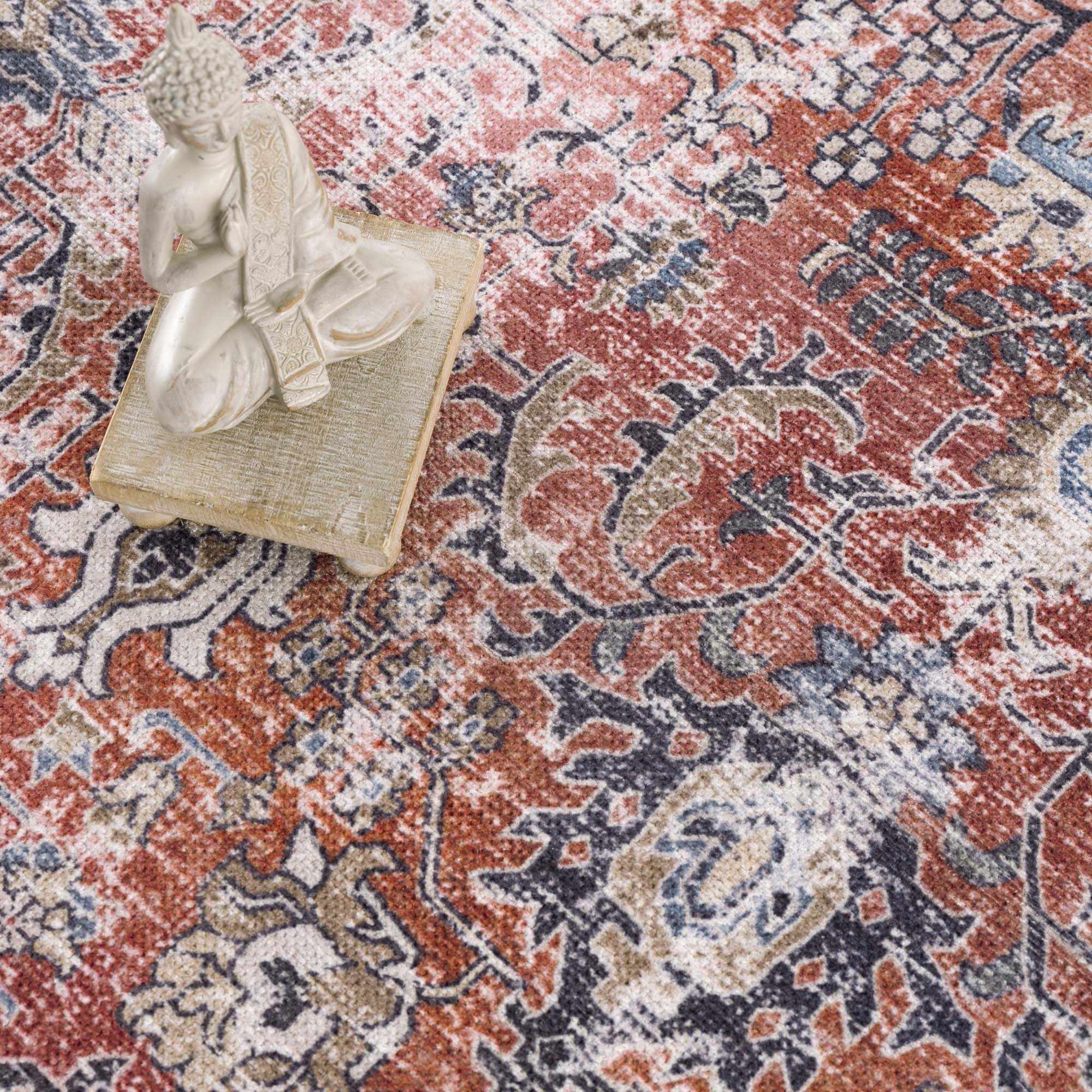 Vintage Style Antique Red, Brown and Blue Machine Washable Area Rug - Image 18