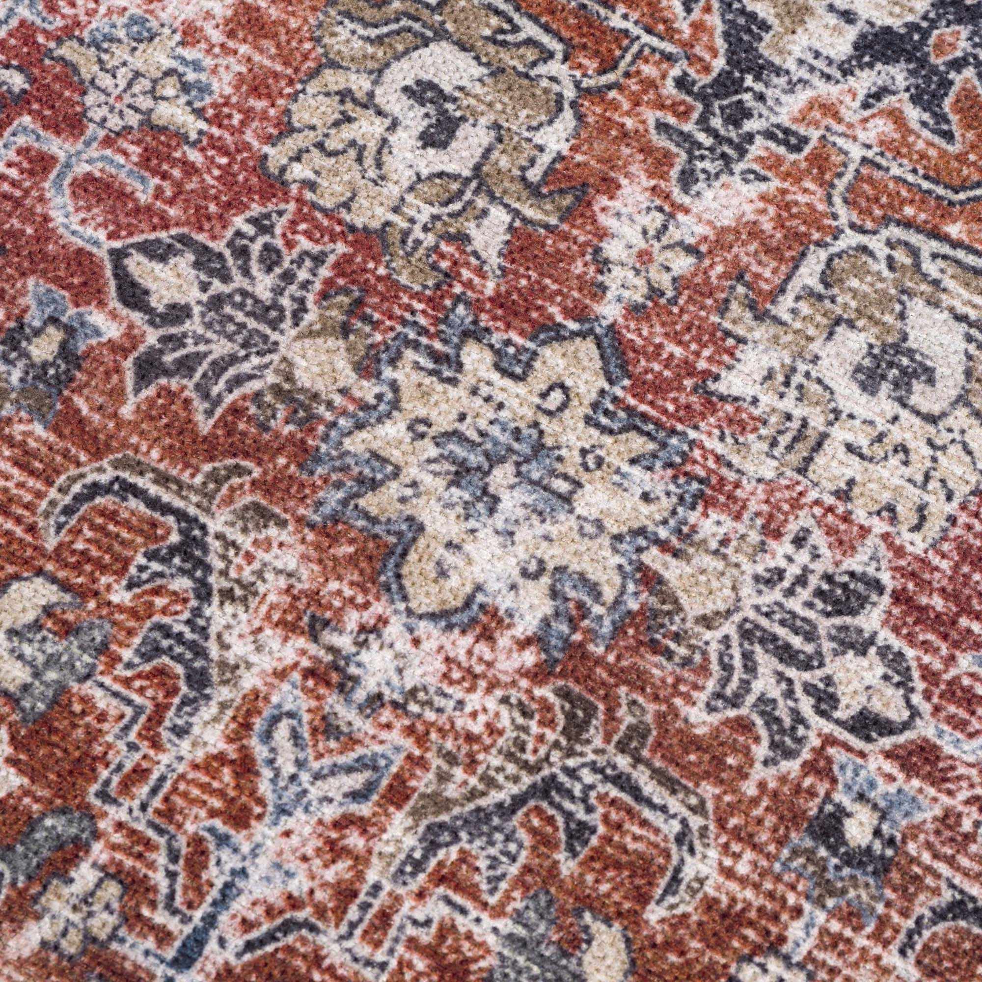 Vintage Style Antique Red, Brown and Blue Machine Washable Area Rug - Image 19