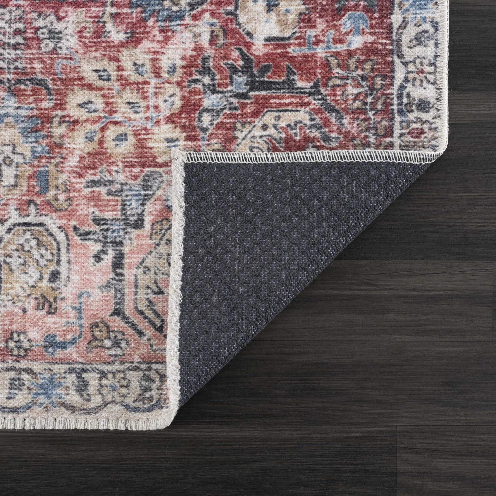 Vintage Style Antique Red, Brown and Blue Machine Washable Area Rug - Image 5