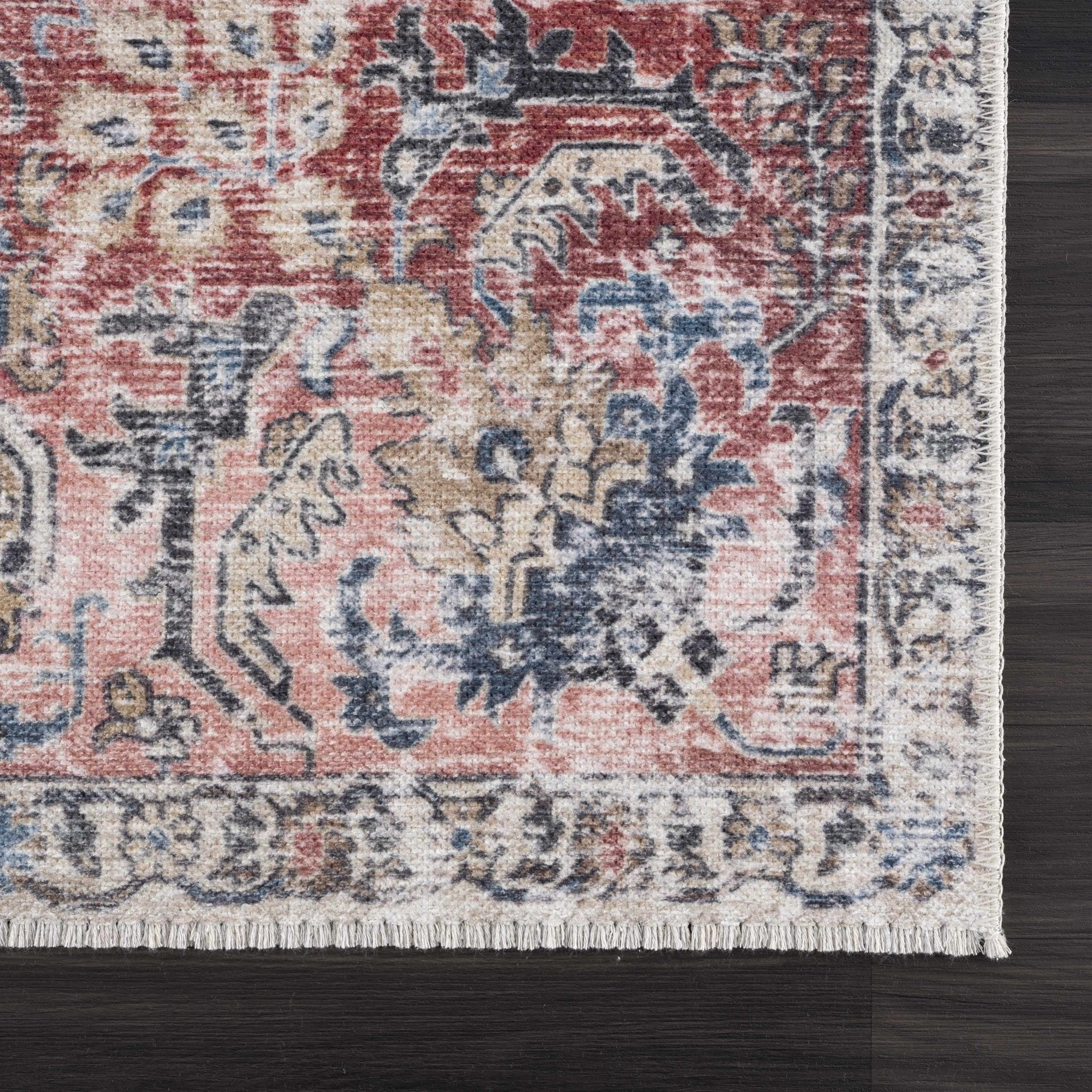 Vintage Style Antique Red, Brown and Blue Machine Washable Area Rug - Image 9