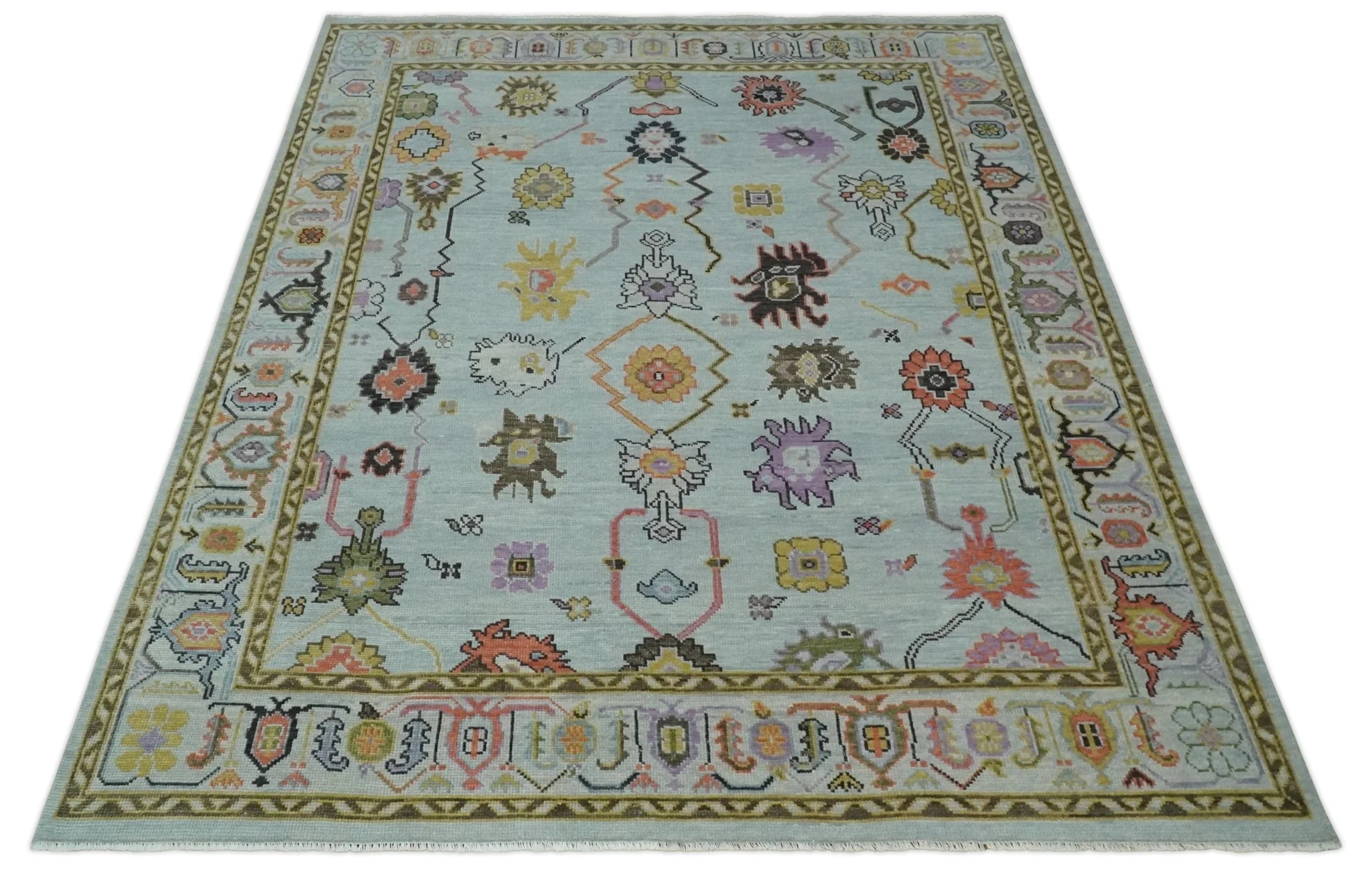Custom Made Aqua and Green Hand knotted Traditional Oushak wool area Rug - Image 10