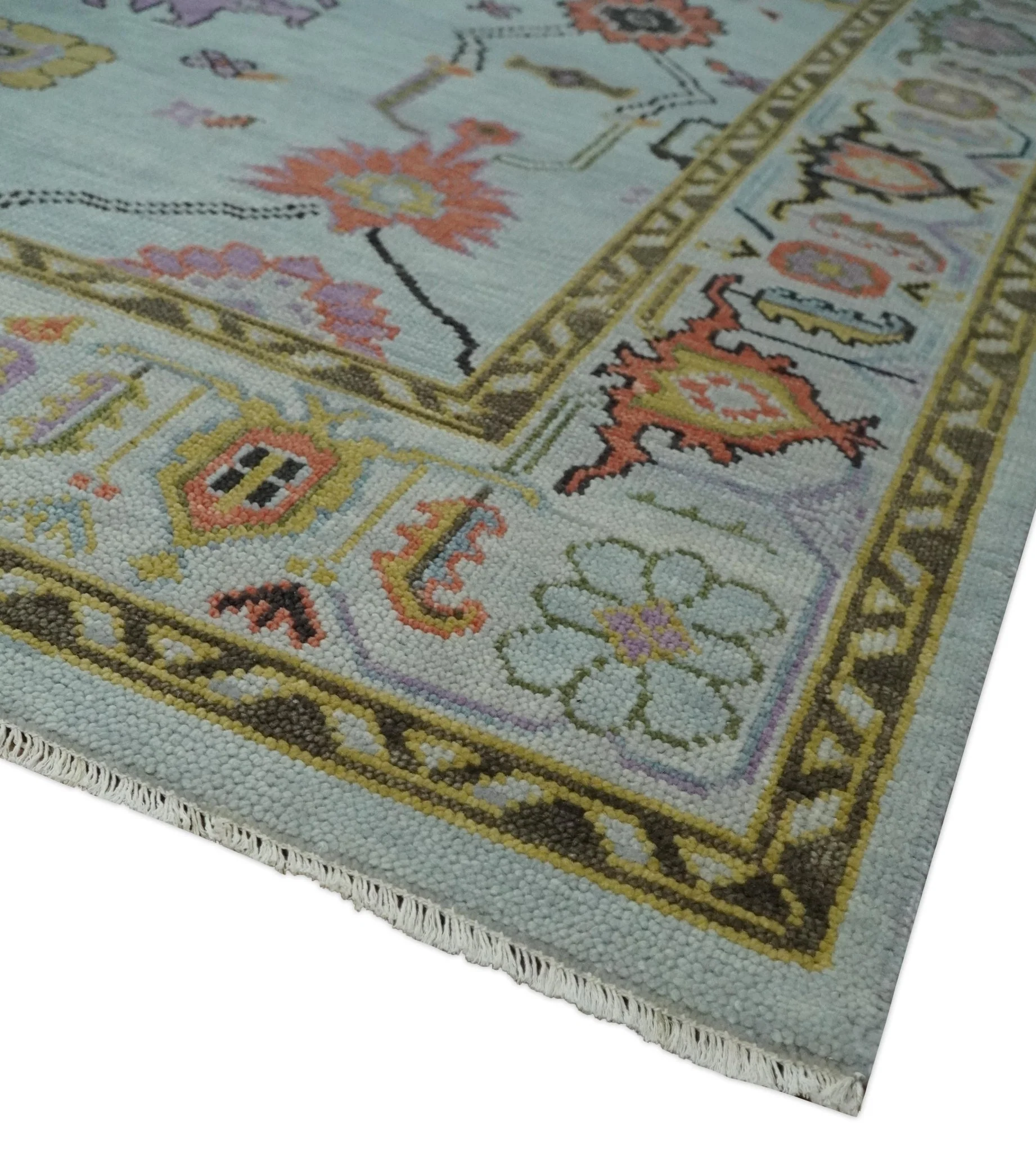 Custom Made Aqua and Green Hand knotted Traditional Oushak wool area Rug - Image 5