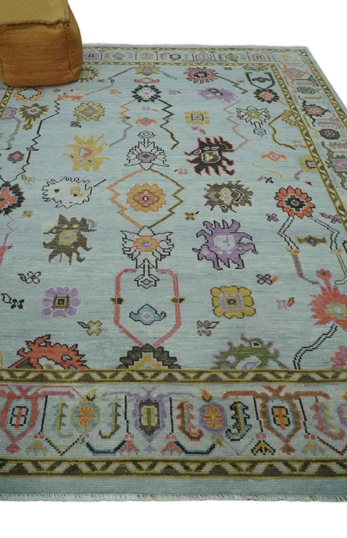 Vibrant Colorful Aqua and Green Hand knotted Traditional Oushak 8x10 wool area Rug - Image 3