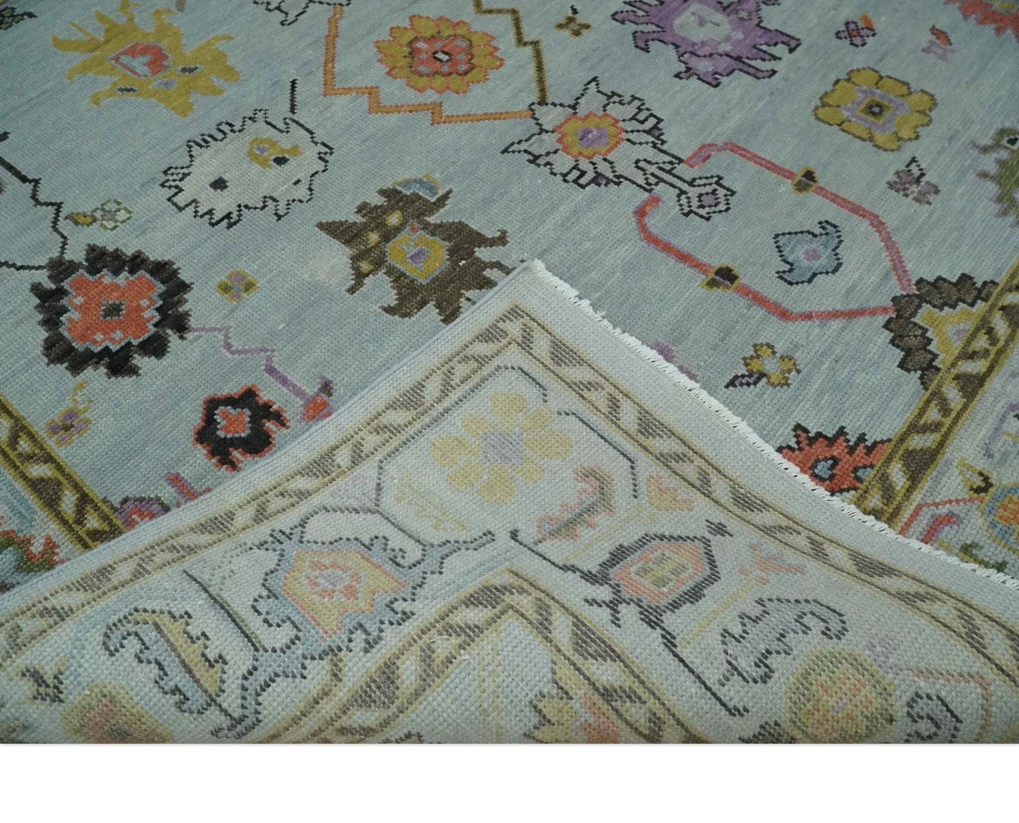 Vibrant Colorful Aqua and Green Hand knotted Traditional Oushak 8x10 wool area Rug - Image 6