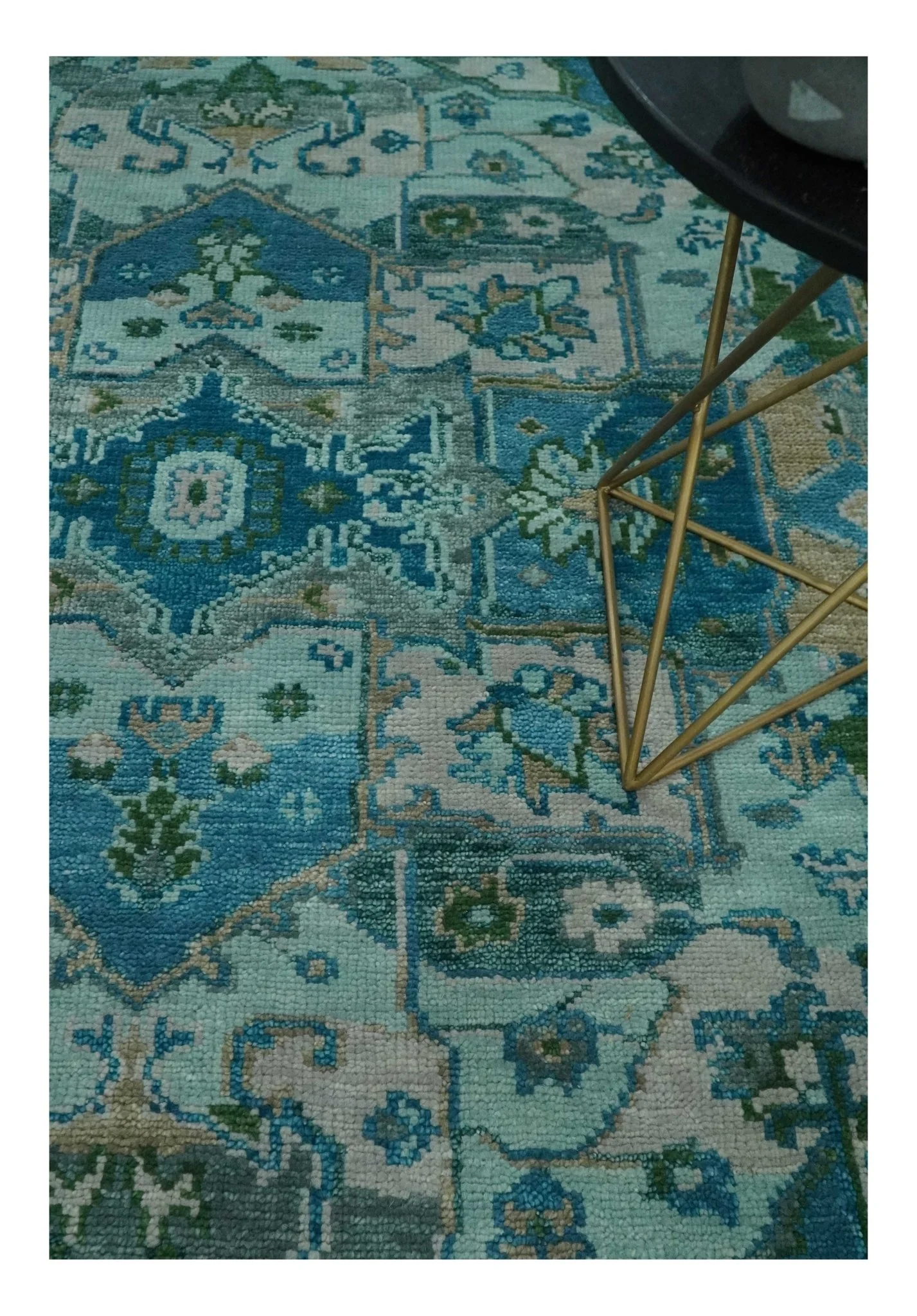 Transitional Aqua and Ivory Hand Knotted Antique 8x10 Traditional Wool Rug - Image 2