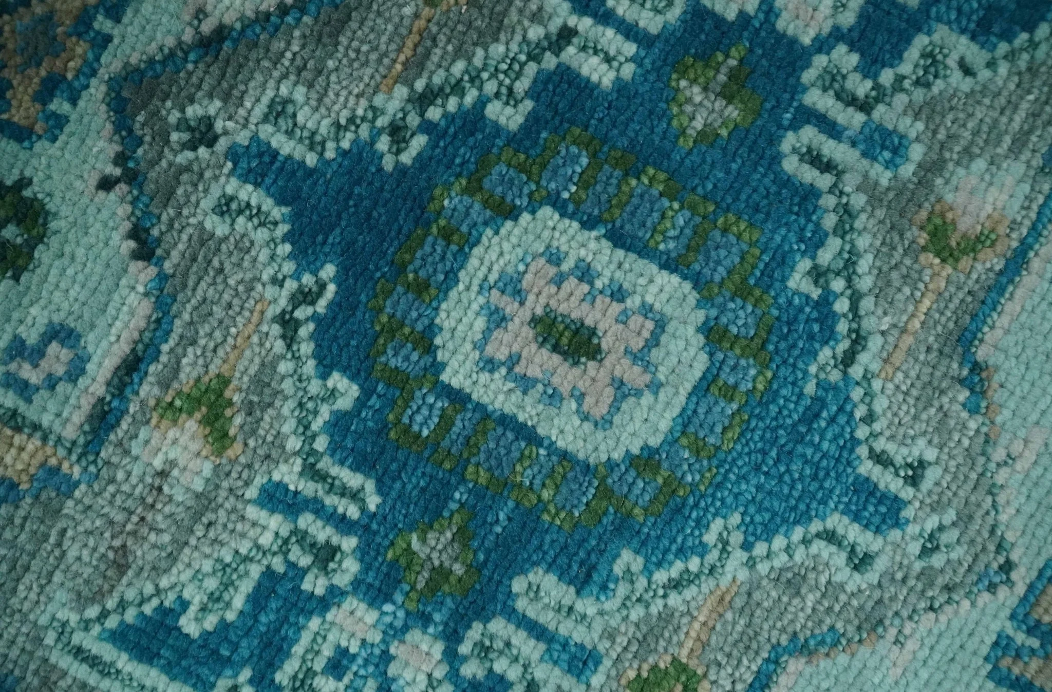 Transitional Aqua and Ivory Hand Knotted Antique 8x10 Traditional Wool Rug - Image 4