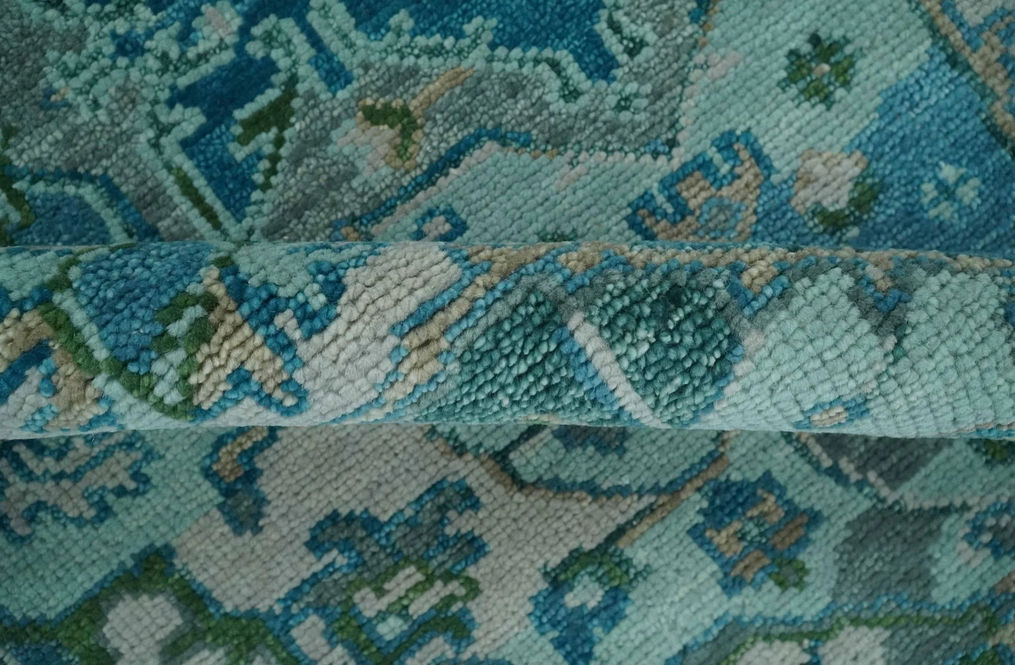 Transitional Aqua and Ivory Hand Knotted Antique 8x10 Traditional Wool Rug - Image 6