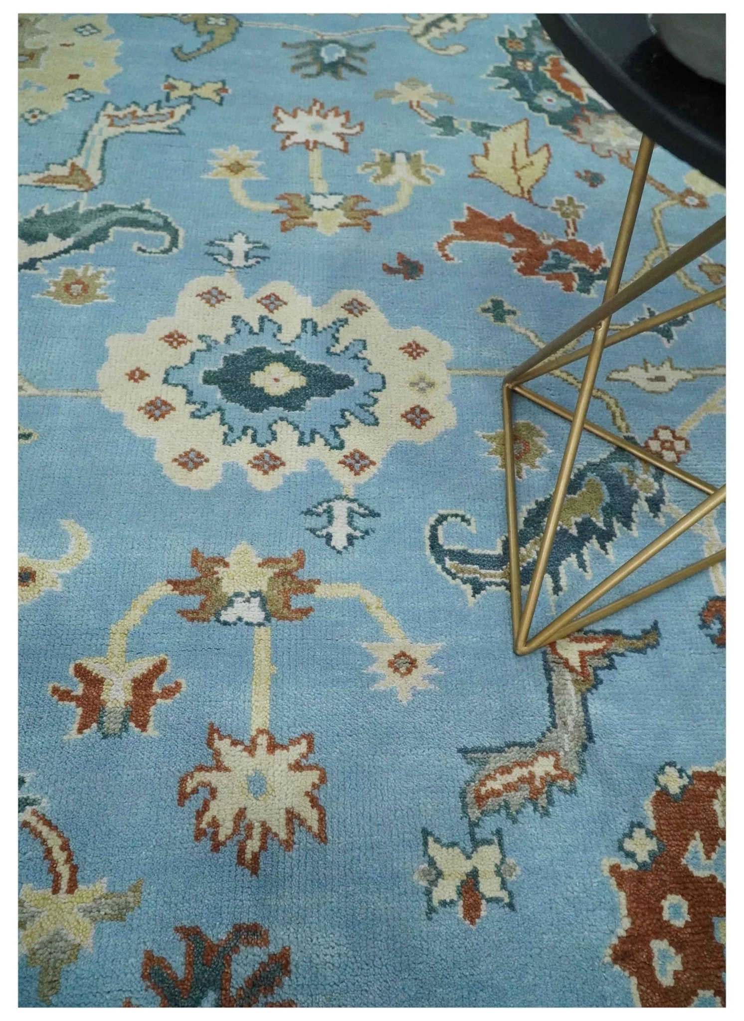 8x10 Aqua and Ivory Vibrant colorful Hand knotted Traditional oushak wool area rug - Image 2