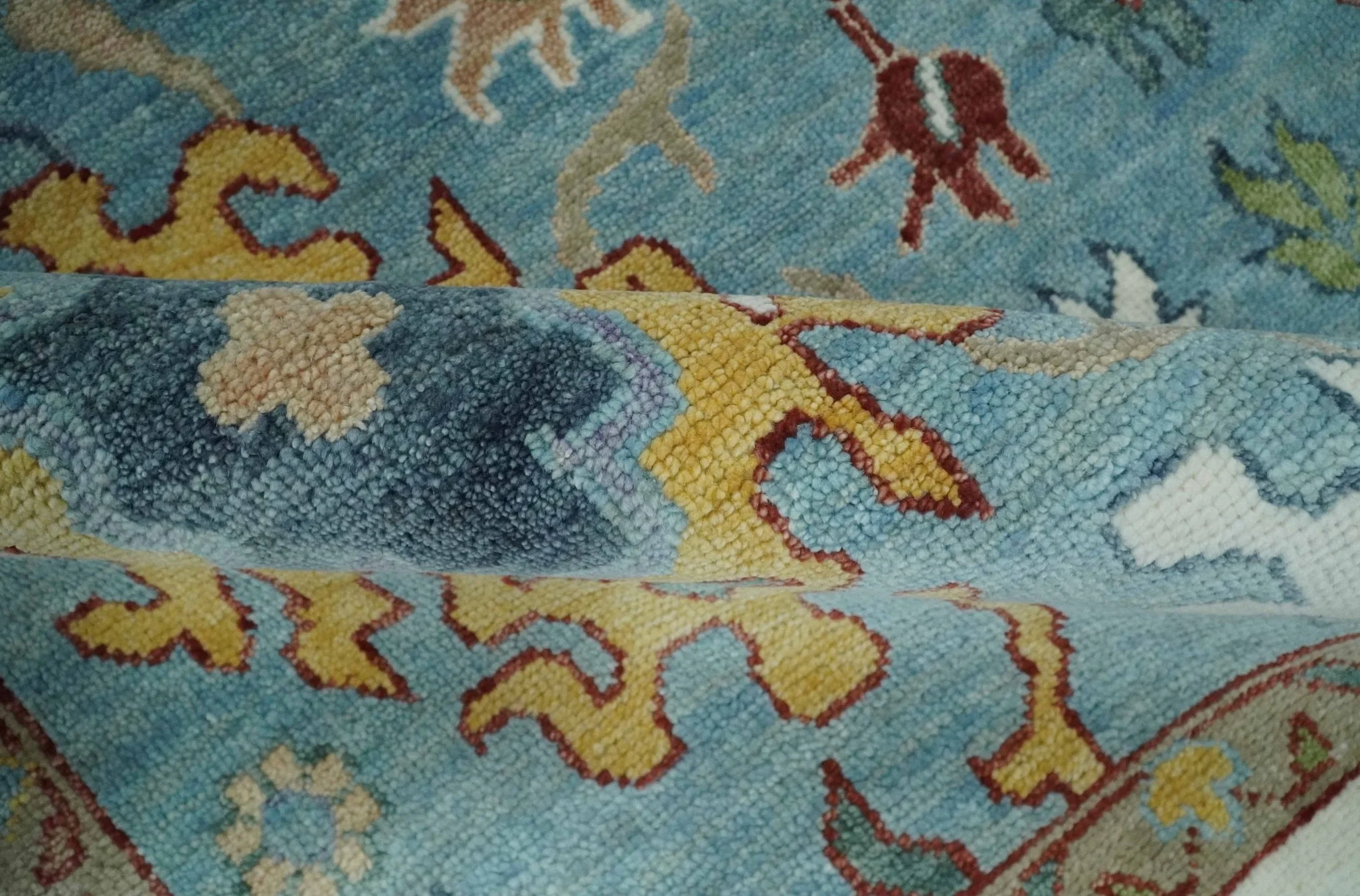 Custom Made Aqua and Ivory hand knotted Vibrant colorful Traditional Oushak Wool Area Rug - Image 6