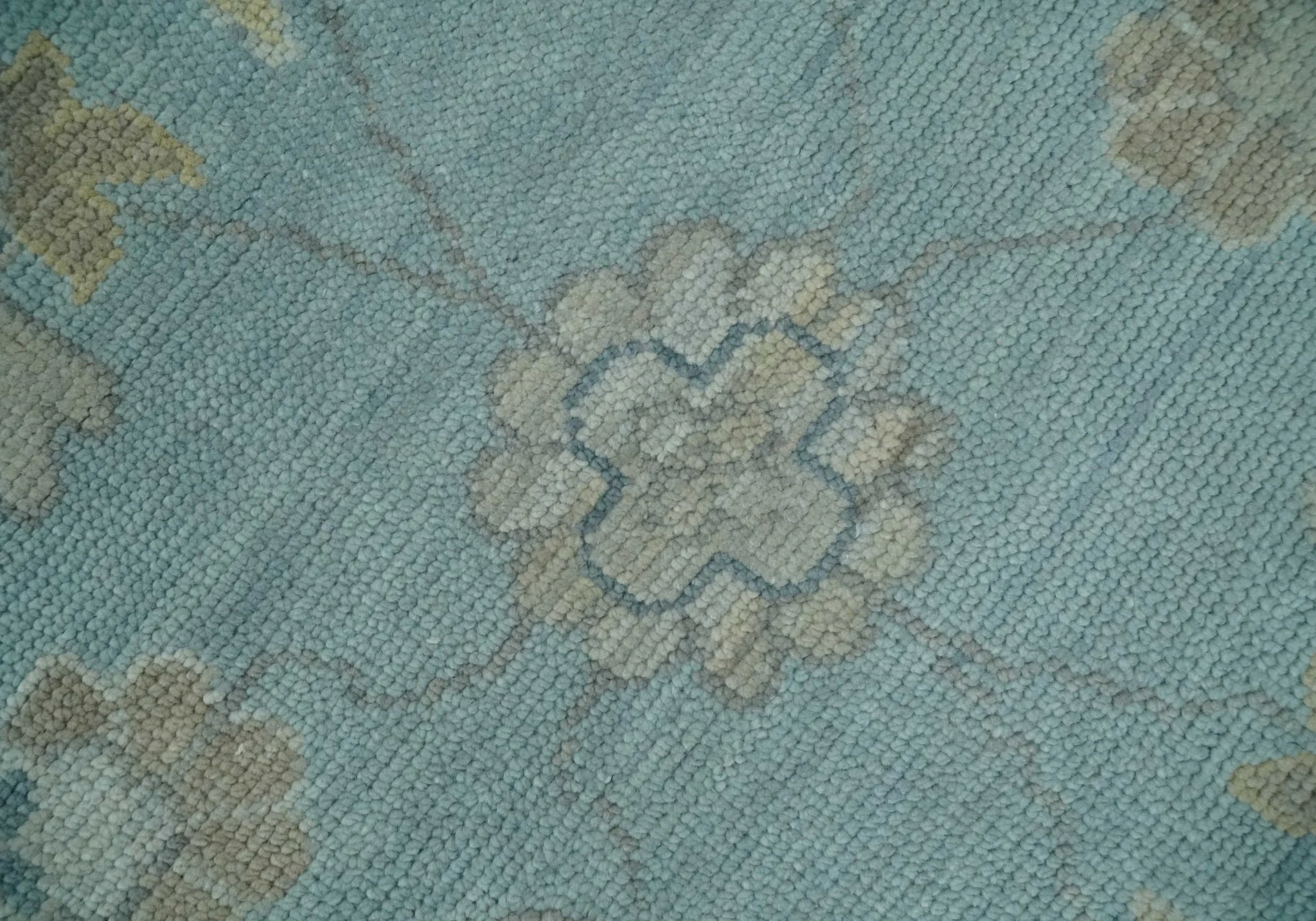 Made to Order Aqua, Beige and Ivory Hand Knotted Floral Oushak Wool Rug - Image 4