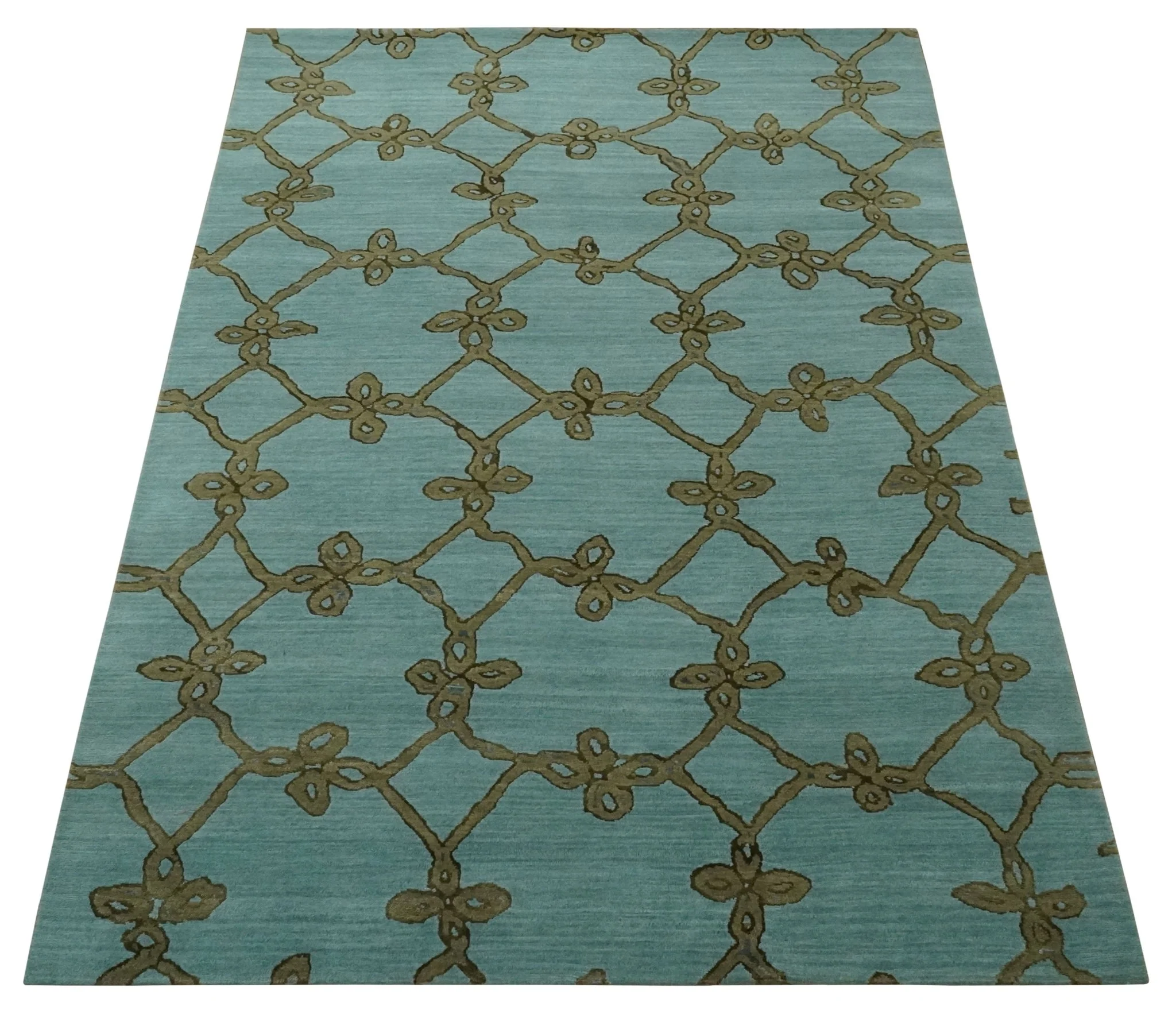 Modern Geometrical Aqua, Camel and Charcoal 6x9 Hand loom Wool and Art Silk Area Rug - Image 10
