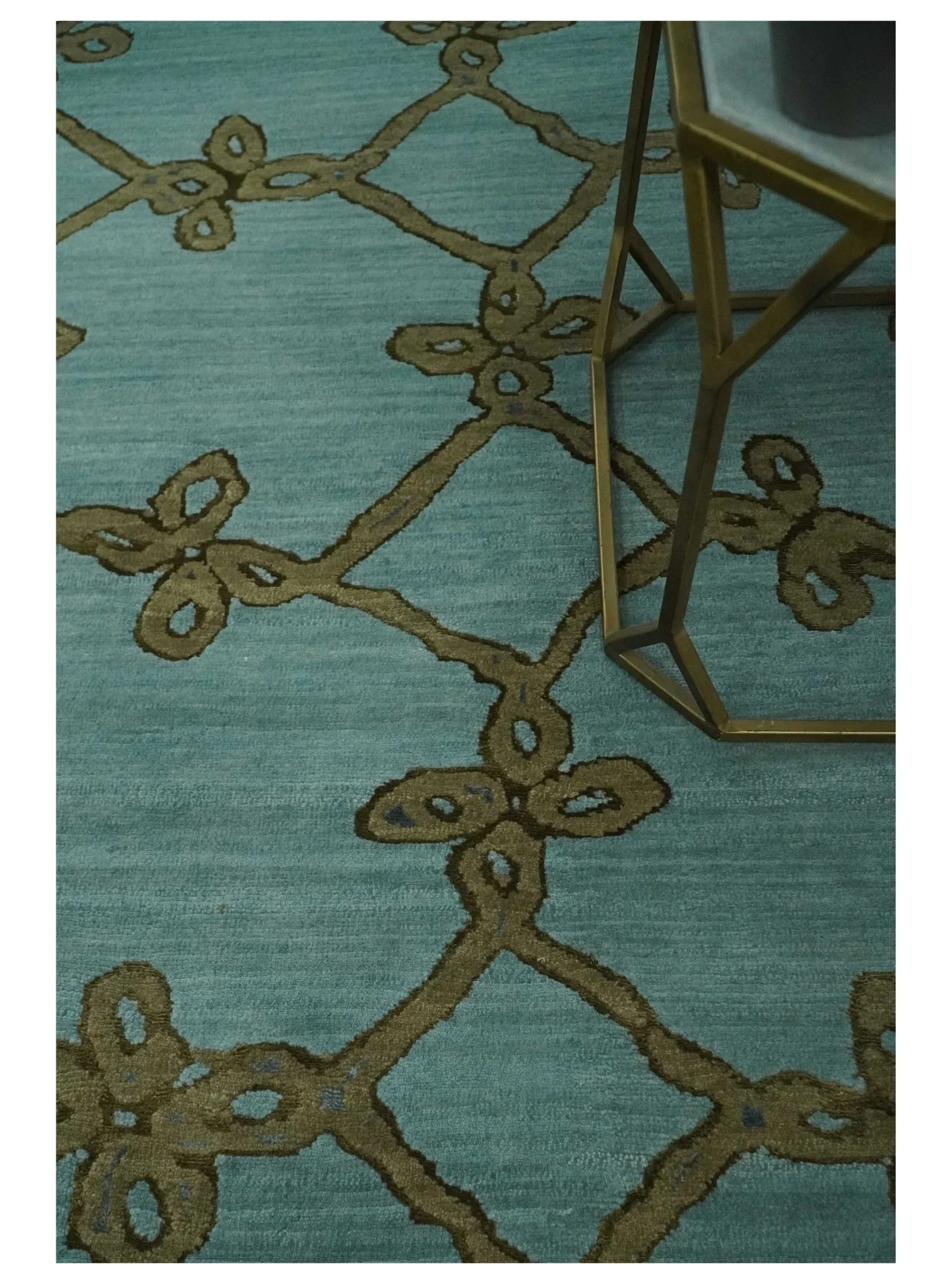 Modern Geometrical Aqua, Camel and Charcoal 6x9 Hand loom Wool and Art Silk Area Rug - Image 2